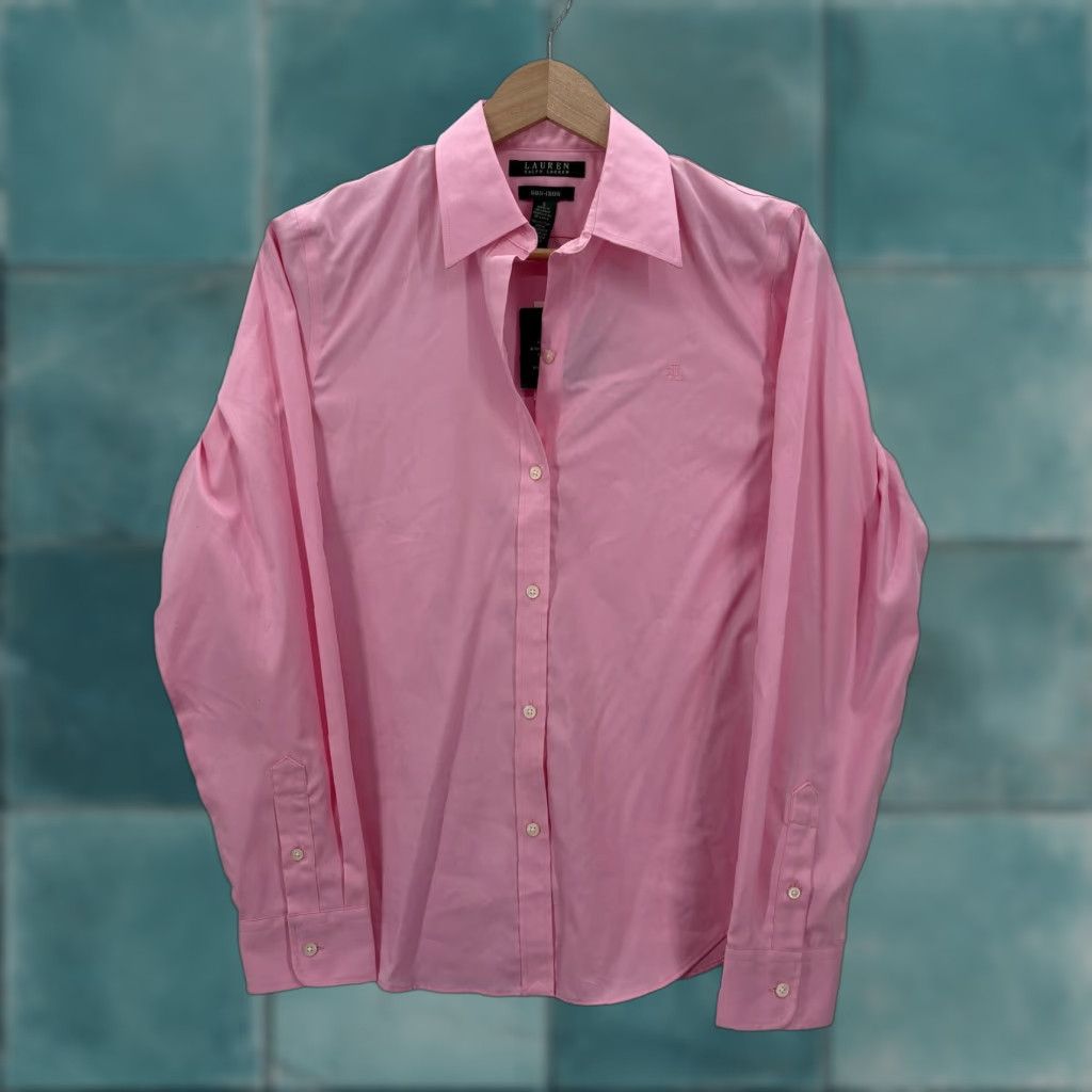 Lauren Ralph Lauren Shirt Womens Small Pink Button Up Non Iron Long Sleeve NWT