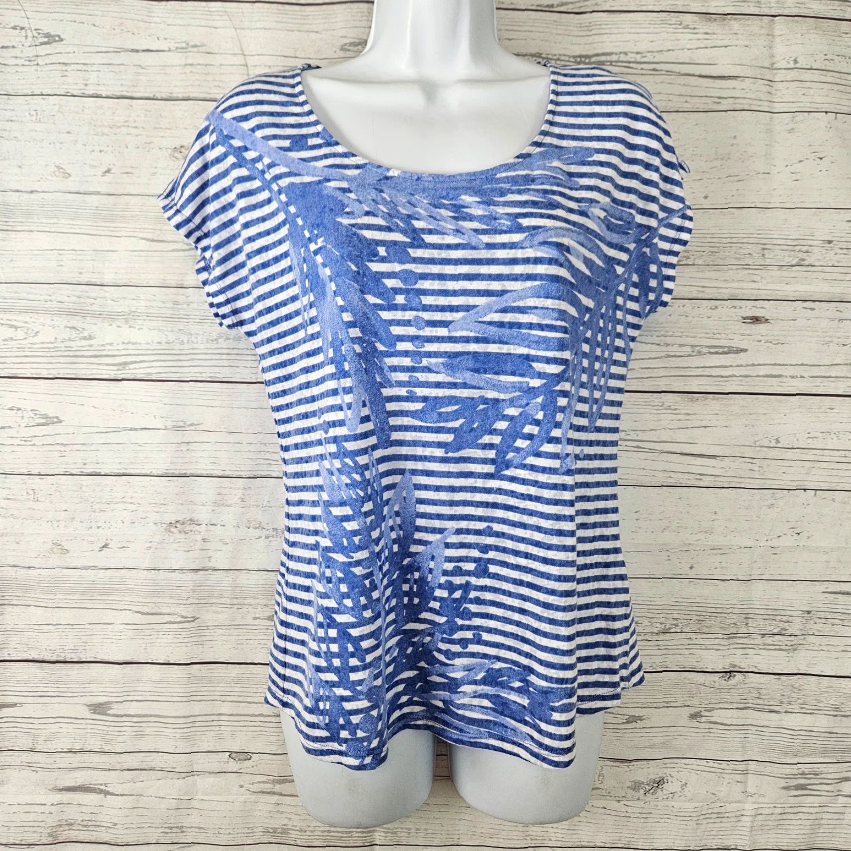 Vintage Chico's Womens Top M Blue White Striped Short Sleeve Shirt Adult Medium-Size T-Shirt Casual Womens Size M / US 6-8 / IT 42-44 - 2 Thumbnail