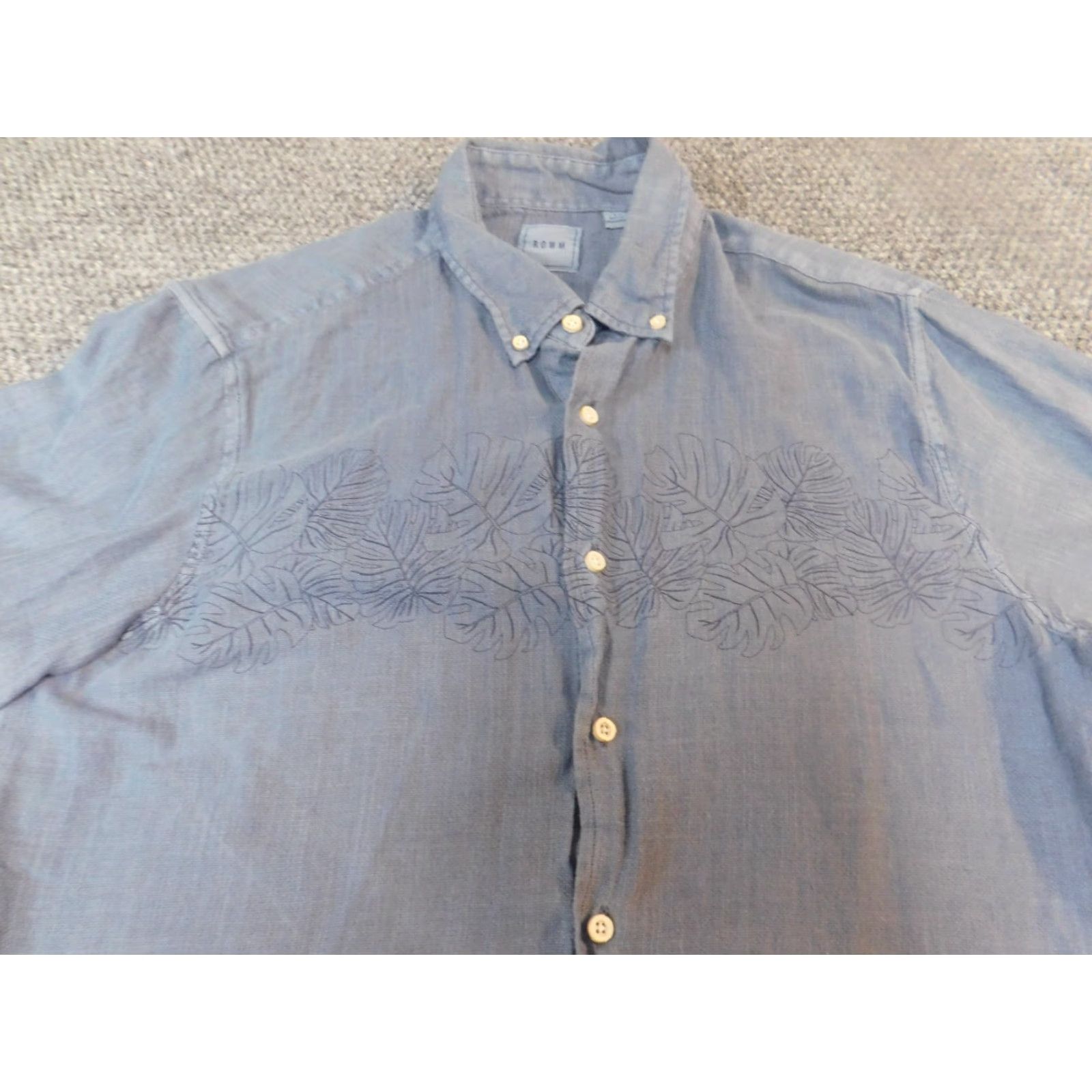 Vintage Rowm Mens Shirt Large Blue Floral Print Casual Button Down Short Sleeve Cotton Knit Button-Up Collar-Down Regular Mens Size US L / EU 52-54 / 3 - 5 Thumbnail