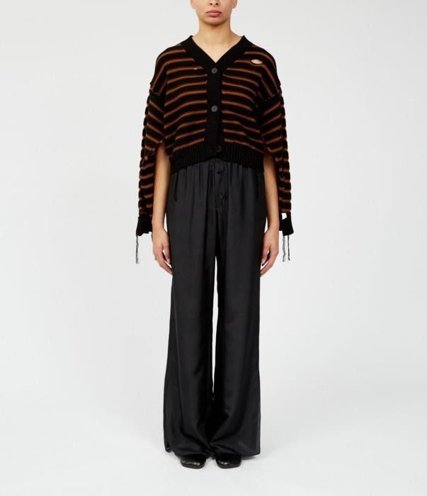 Maison Margiela o1bcso1str0426 MM Striped Knit Cardigan in Black/Brown Size S / US 4 / IT 40 - 1 Thumbnail