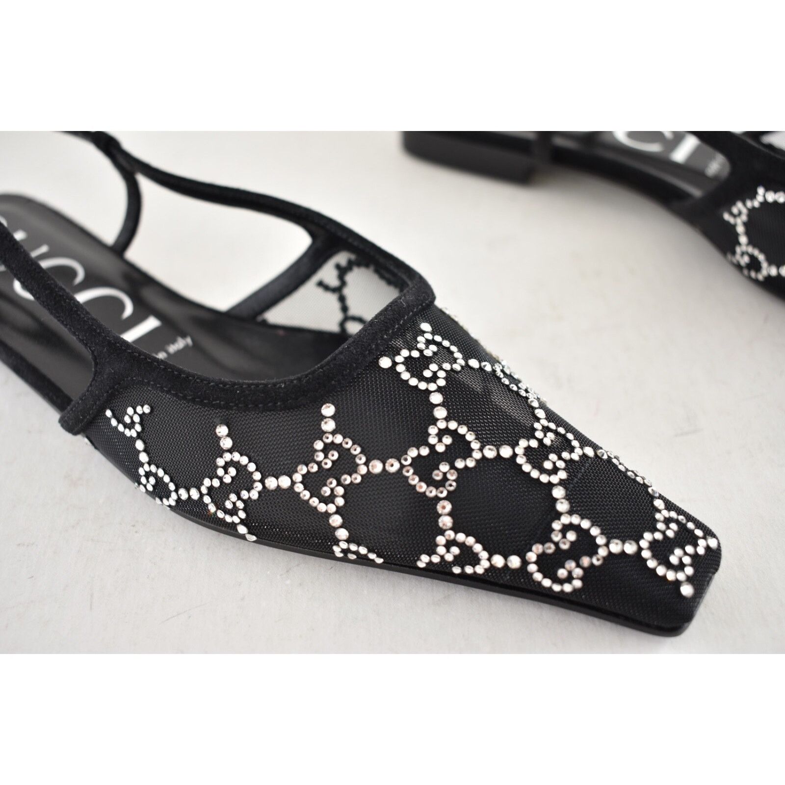 Gucci Gucci Demi GG Crystal Mesh Black Silver Slingback Ballerina Size US 7.5 / IT 37.5 - 6 Thumbnail