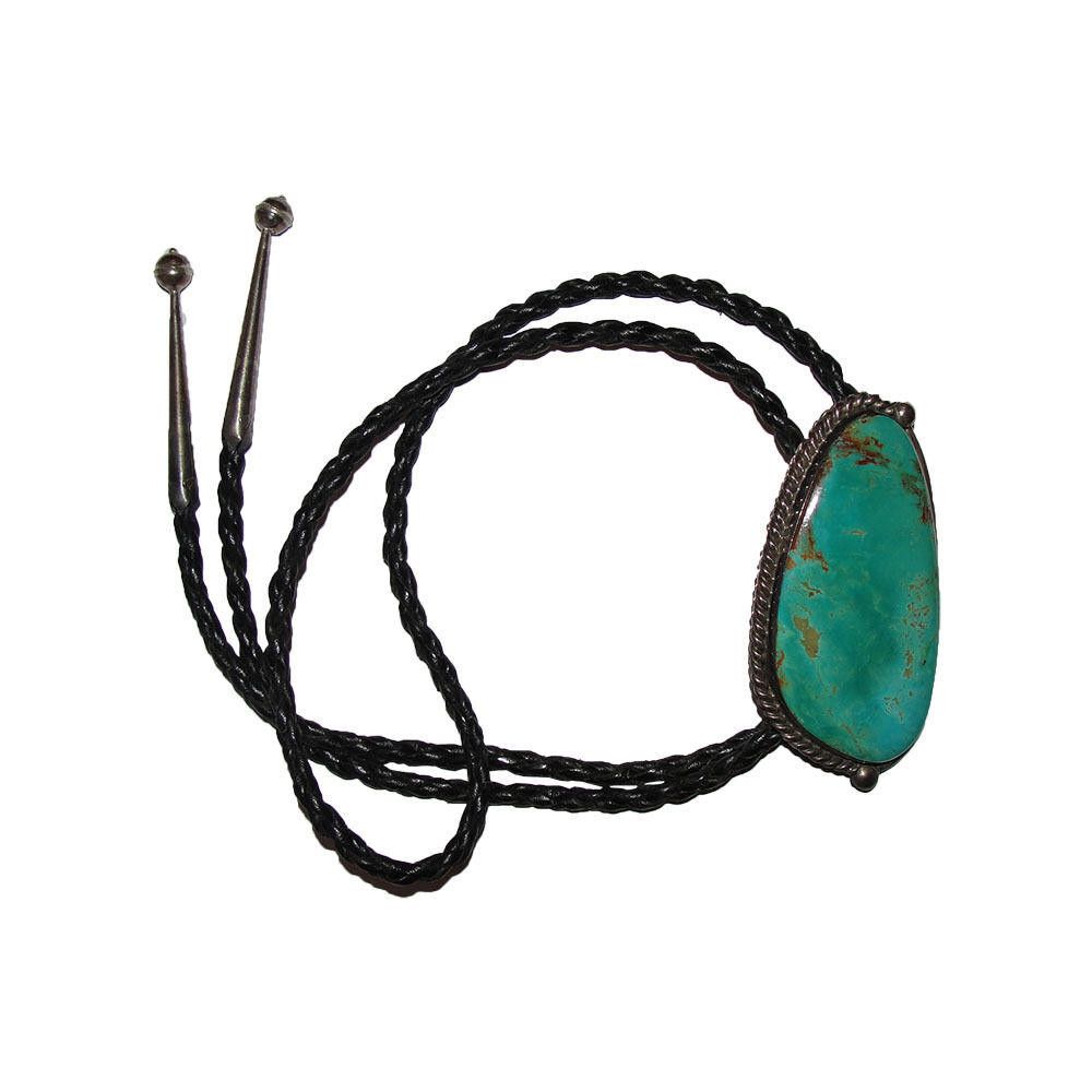 Sterling Silver Turquoise Nugget and Leather Bolo Necklace