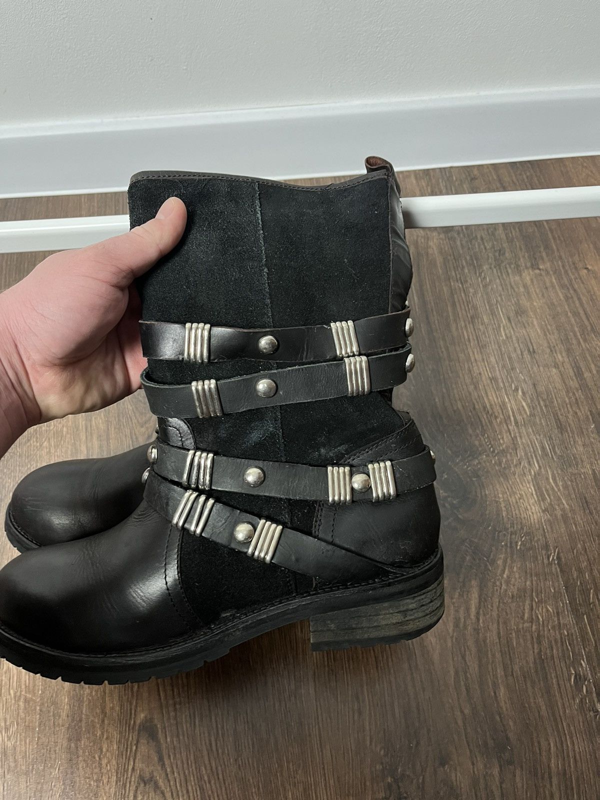 Japanese Brand × Vintage Vintage Woman’s Avant Garde Leather Biker Hi Top Boots Size US 10 / IT 40 - 7 Thumbnail