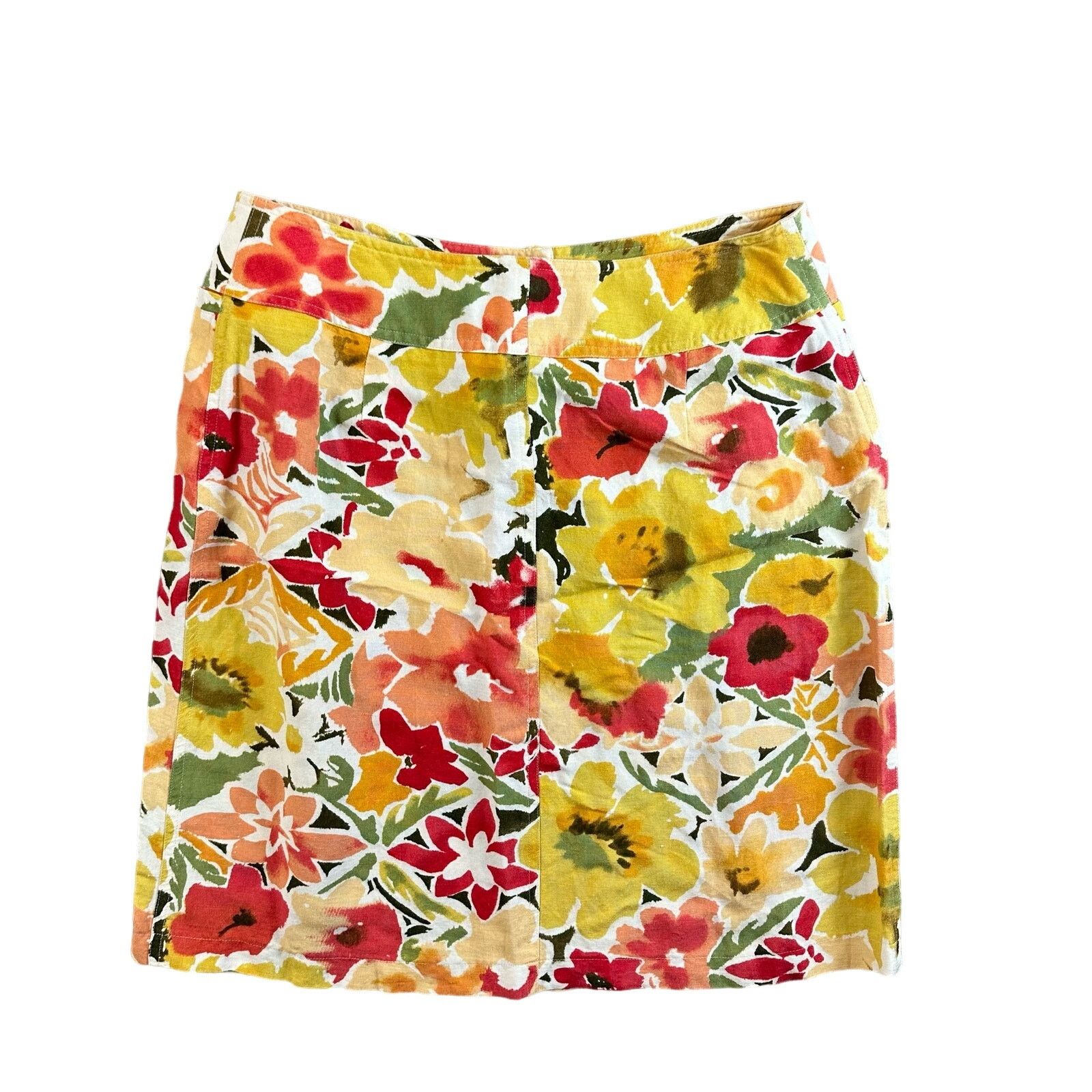 Harve Benard VTG Linen Tropical Floral Pencil Skirt Yellow Green 80s 90s Size 29" - 2 Thumbnail