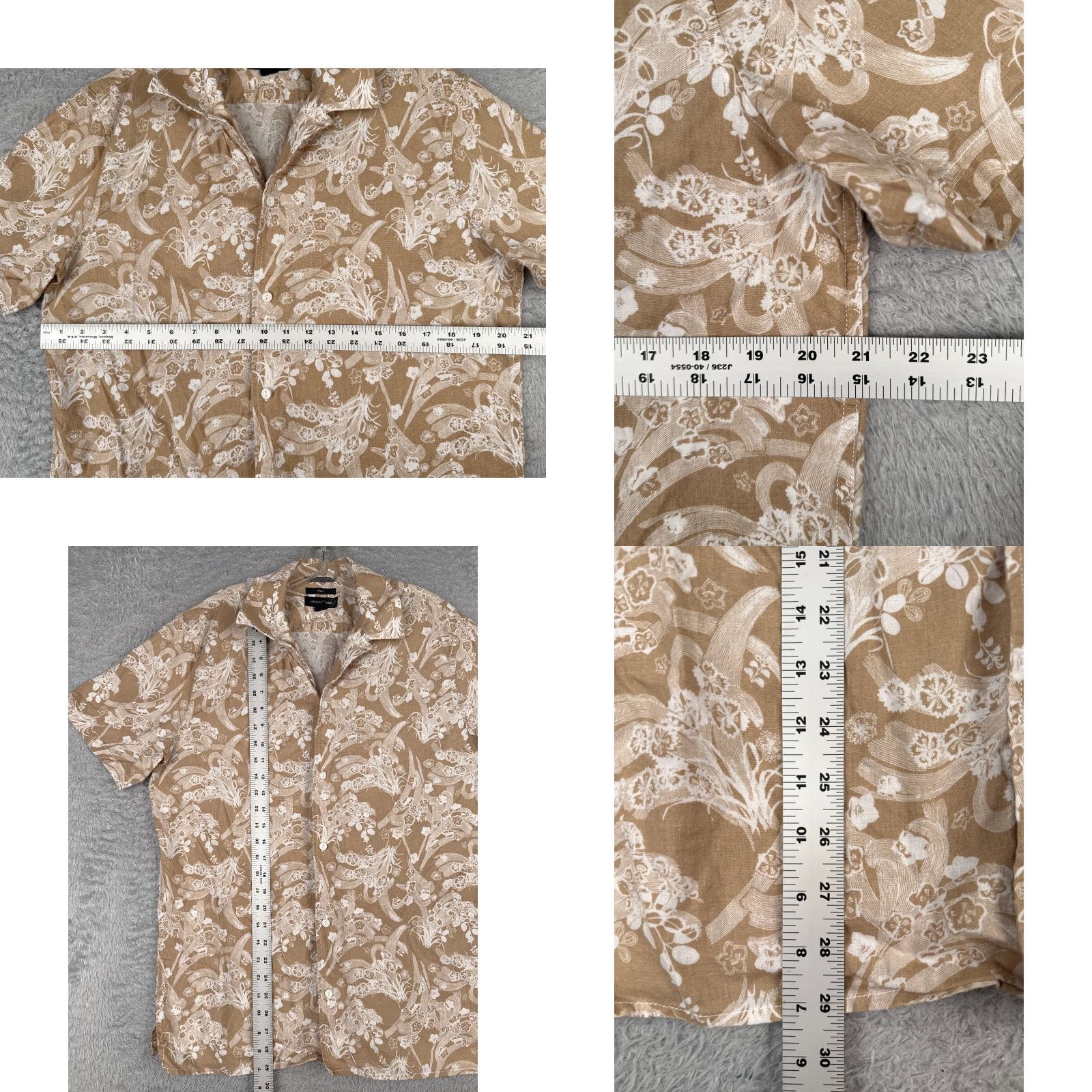Treasure & Bond Treasure & Bond Shirt Men M Beige White Floral Linen Blend Hawaiian Button-Up Short Sleeve 36" Chest Aloha Beach Vacation 90s Men Size US M / EU 48-50 / 2 - 8 Thumbnail