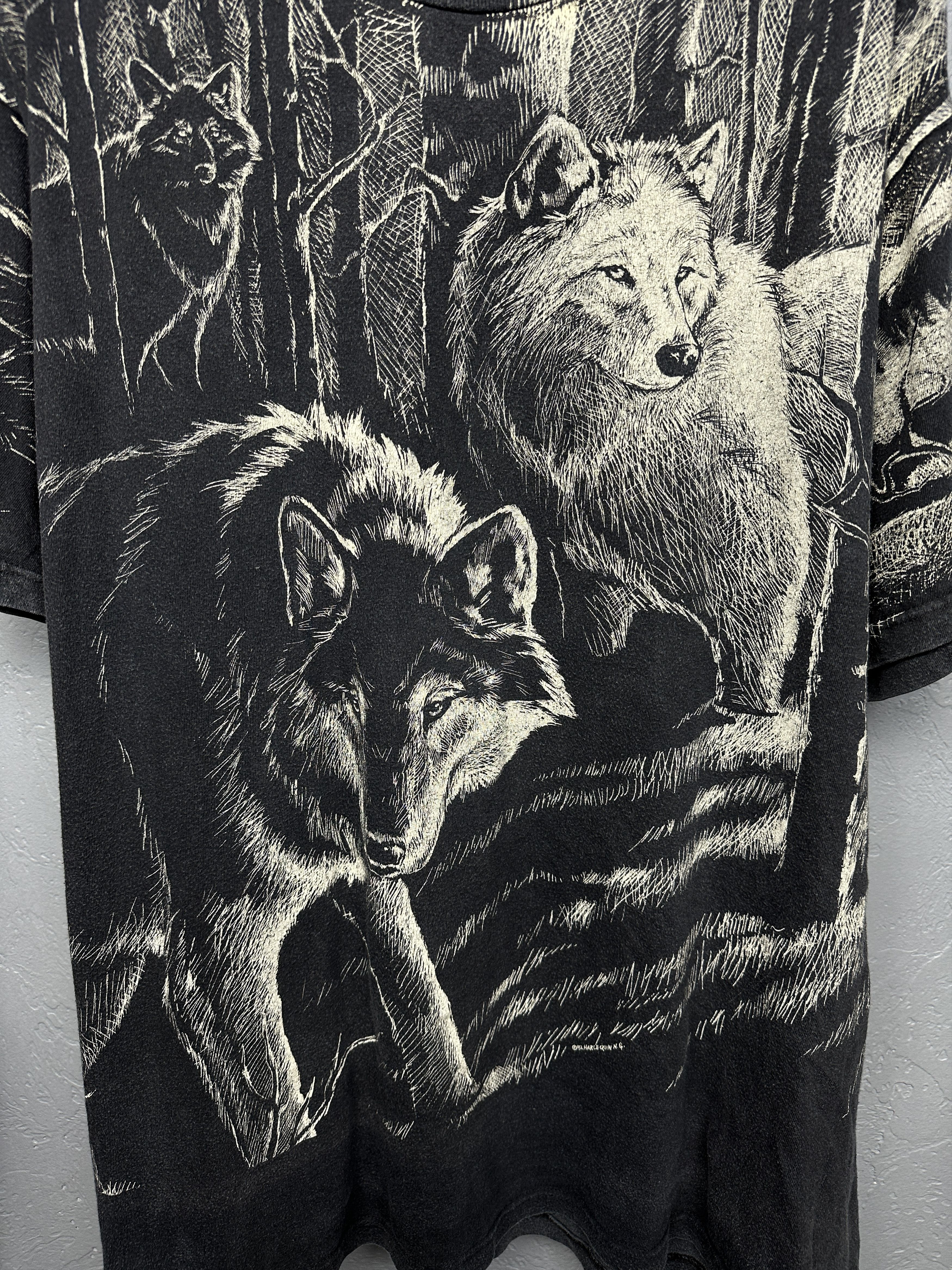 Vintage Wolf All Over Print 90s Vintage Mens T-Shirt Size US XXL / EU 58 / 5 - 3 Thumbnail