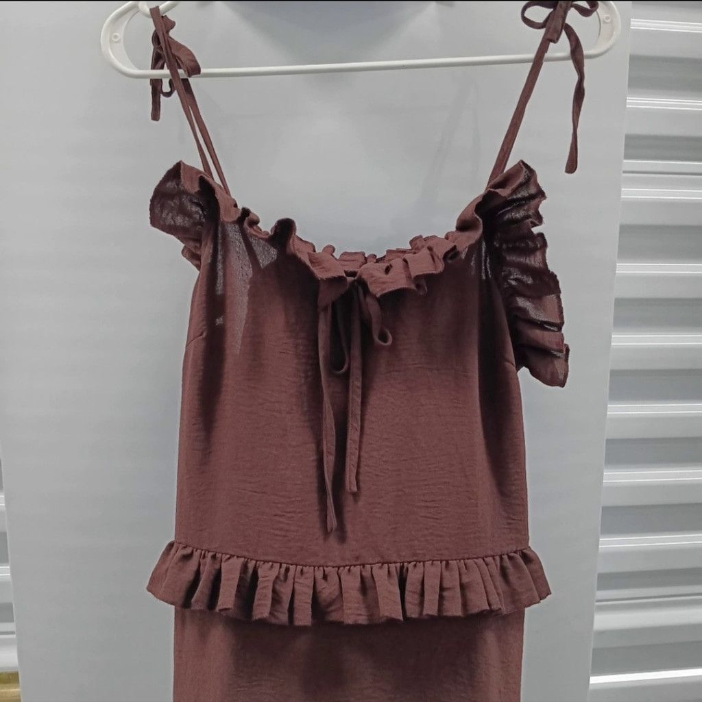 Shein NWOT Shein Tie Shoulder Knot Front Ruffle Trim Maxi Dress Size M / US 6-8 / IT 42-44 - 7 Thumbnail