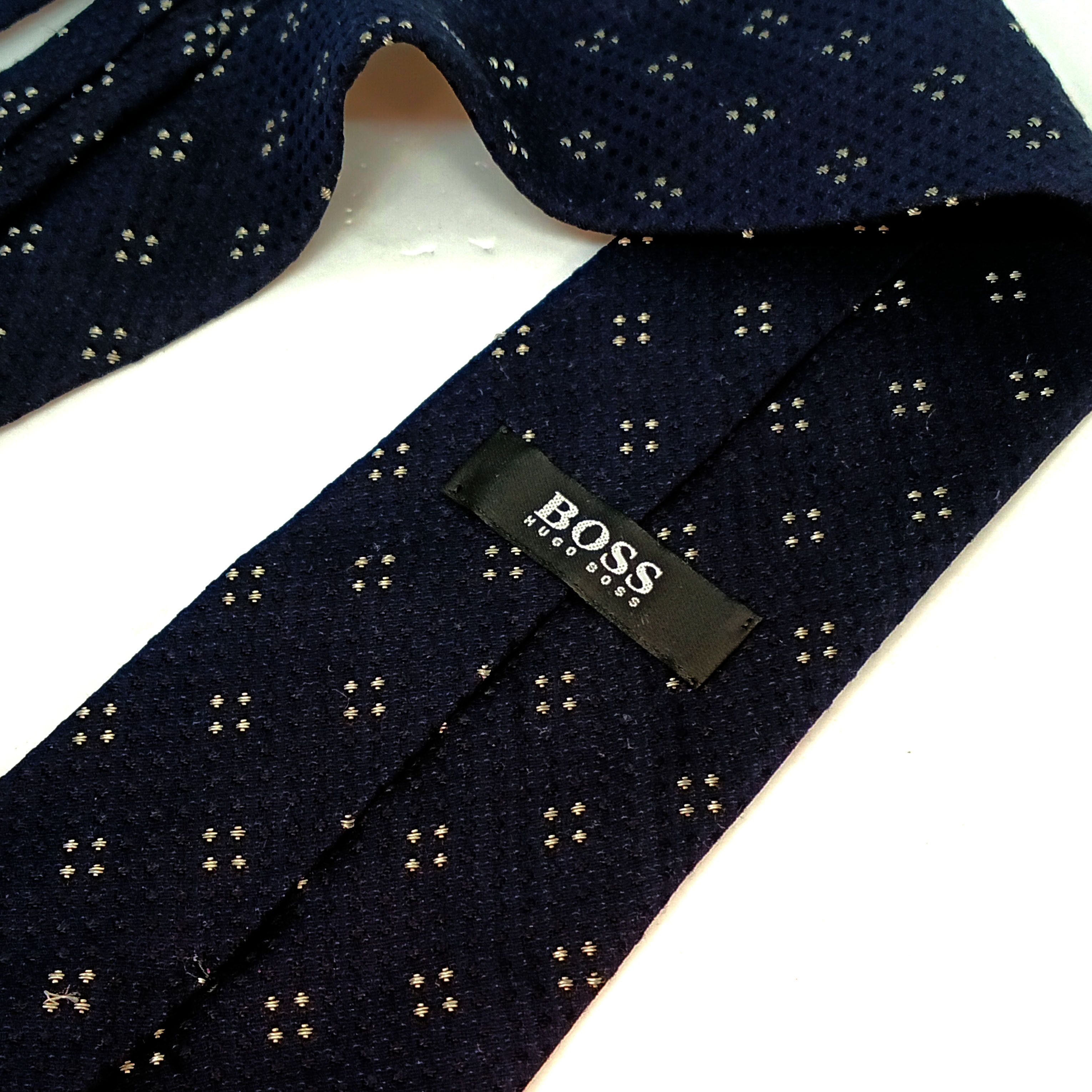Hugo Boss Hugo Boss Silk Tie – Navy - Italy – Textured Dot Pattern Size ONE SIZE - 5 Thumbnail
