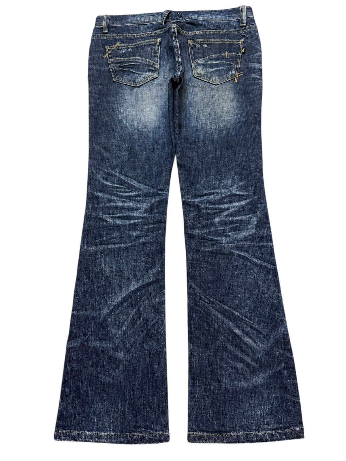 If Six Was Nine Vintage Y2K Blue Faded Wash Clawmark Whiskers Wide Leg Flare Size US 31 - 2 Thumbnail