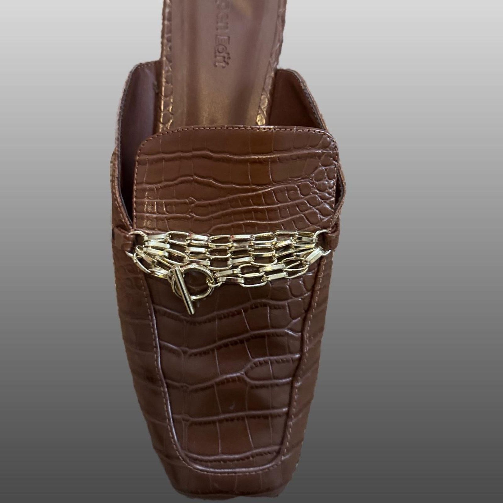 Other Tan brown croc embossed leather chain detail mules Size US 7.5 / IT 37.5 - 2 Thumbnail