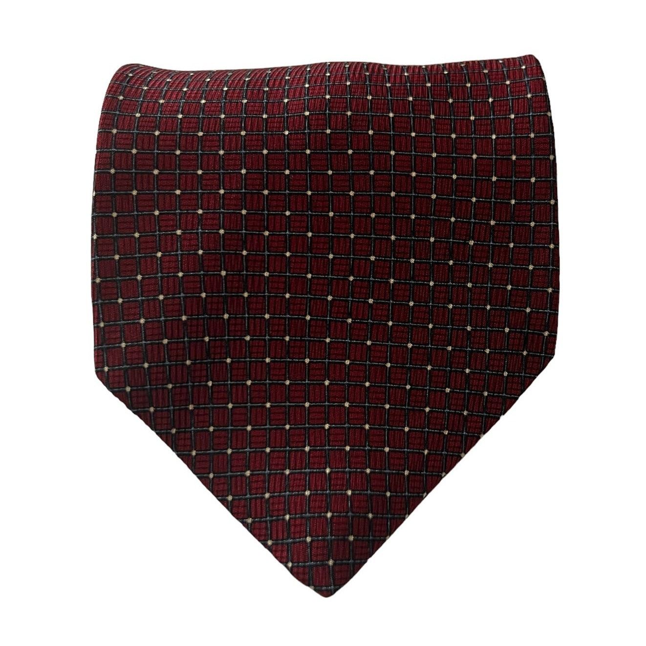 Nautica Nautica Burgundy Blue Windowpane Lattice Geometric Silk Tie Size ONE SIZE - 1 Thumbnail