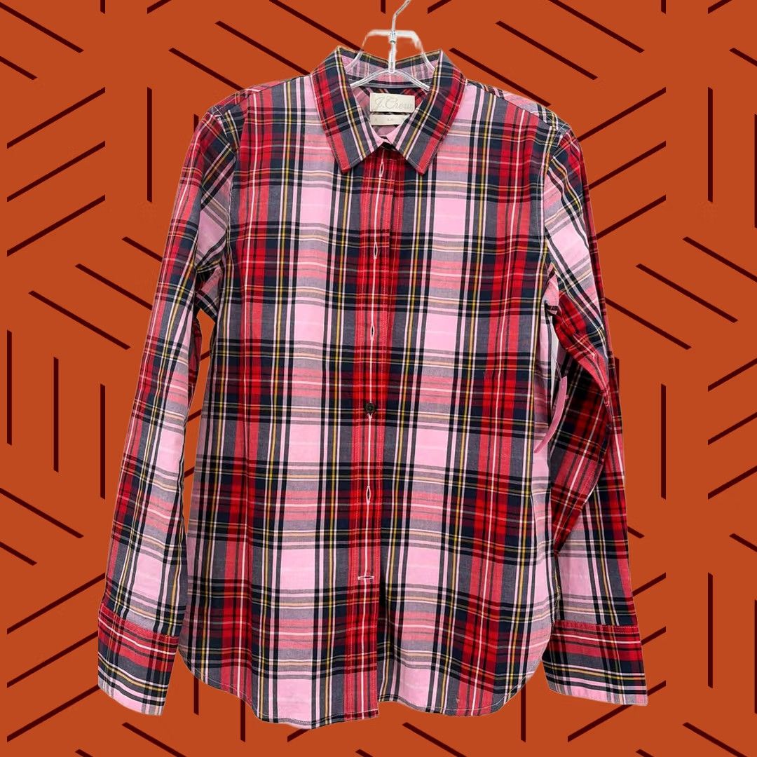 Pinko J Crew Pre-Owned Pink Size 6 Plaid Button Down Shirt Regular Girls Size M / US 6-8 / IT 42-44 - 1 Thumbnail