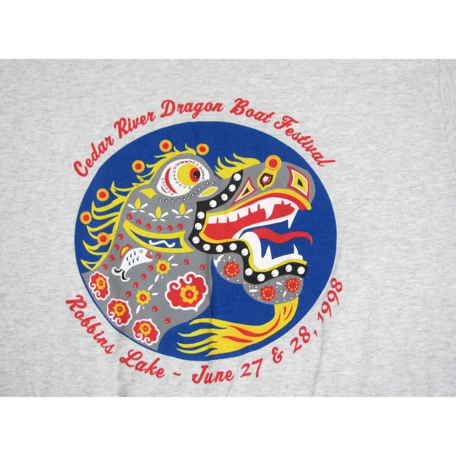 Fruit Of The Loom VINTAGE Dragon Shirt Mens Large Gray Fruit of the Loom Cedar River Boat Festival Robbins Lake 90s Size US L / EU 52-54 / 3 - 2 Thumbnail