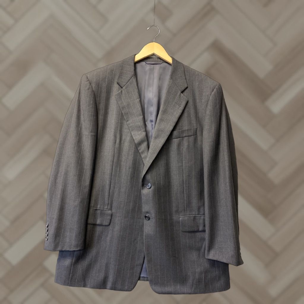 Vintage Hickey Freeman 100% Wool Suit Blazer Size 43R Gray Striped Mens Size 46R - 1 Thumbnail