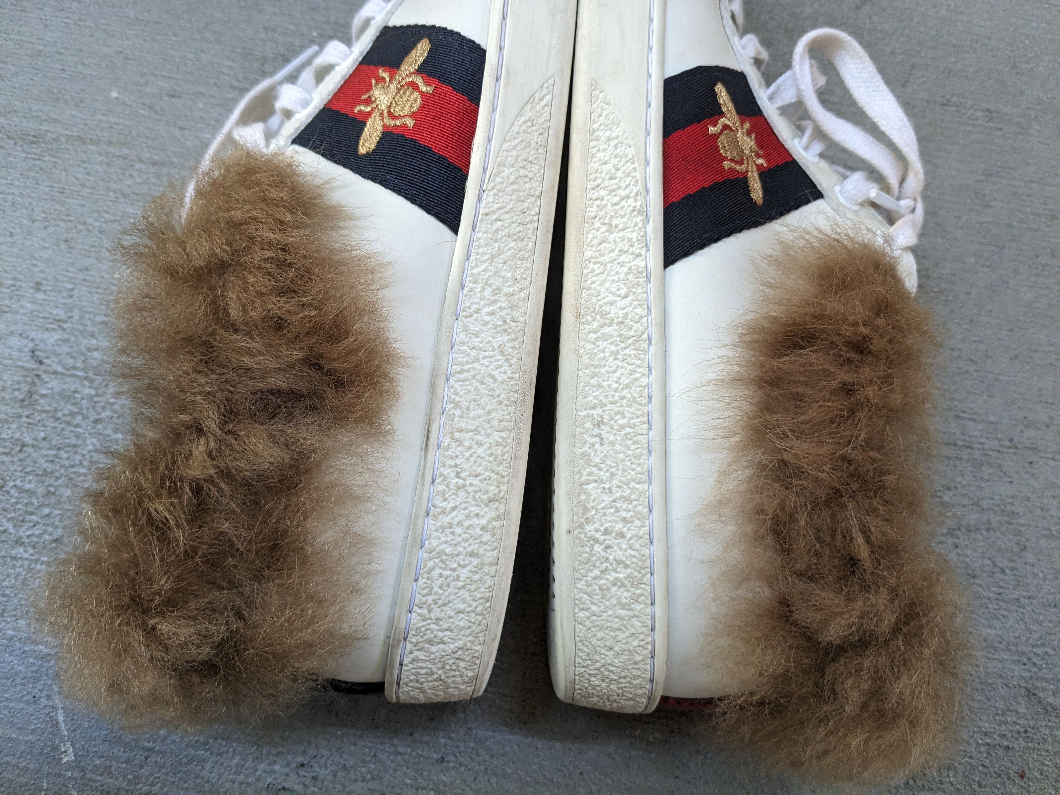 Gucci Women's Gucci Ace Sneakers Bee White 8 Low Top Fur Shearling Size US 8 / IT 38 - 4 Thumbnail