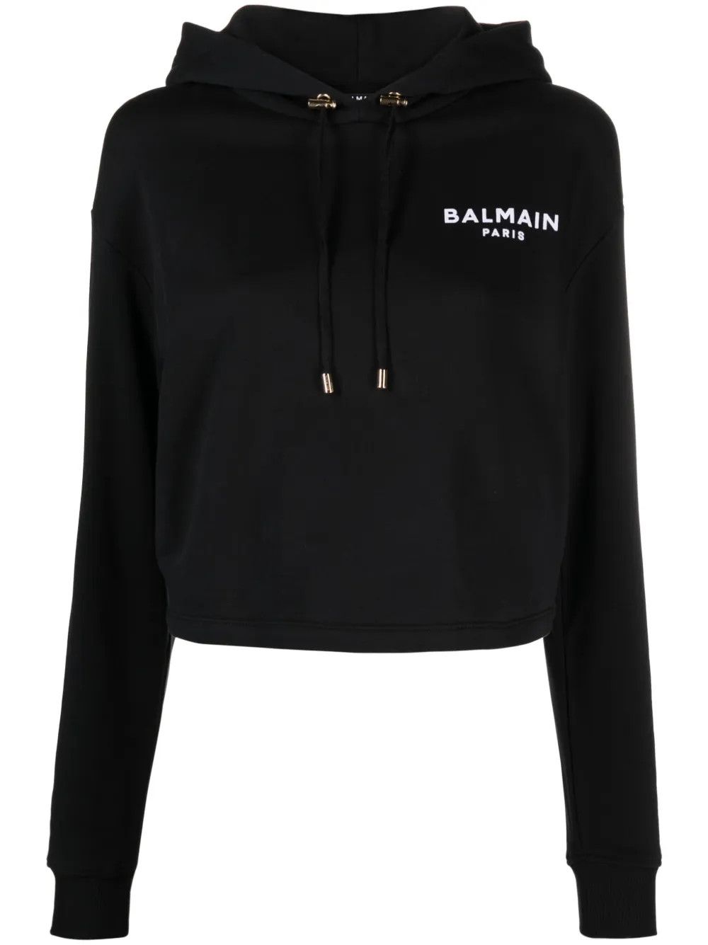 o1s1wg110825 Logo Flocked Cropped Hoodie in Black