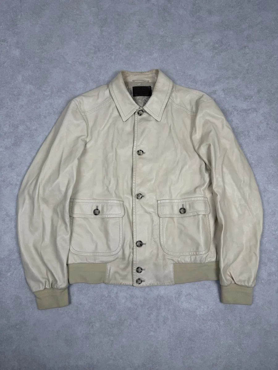 Prada FW2002 Prada Beige Buttoned Leather Classy Jacket Size US M / EU 48-50 / 2 - 3 Thumbnail