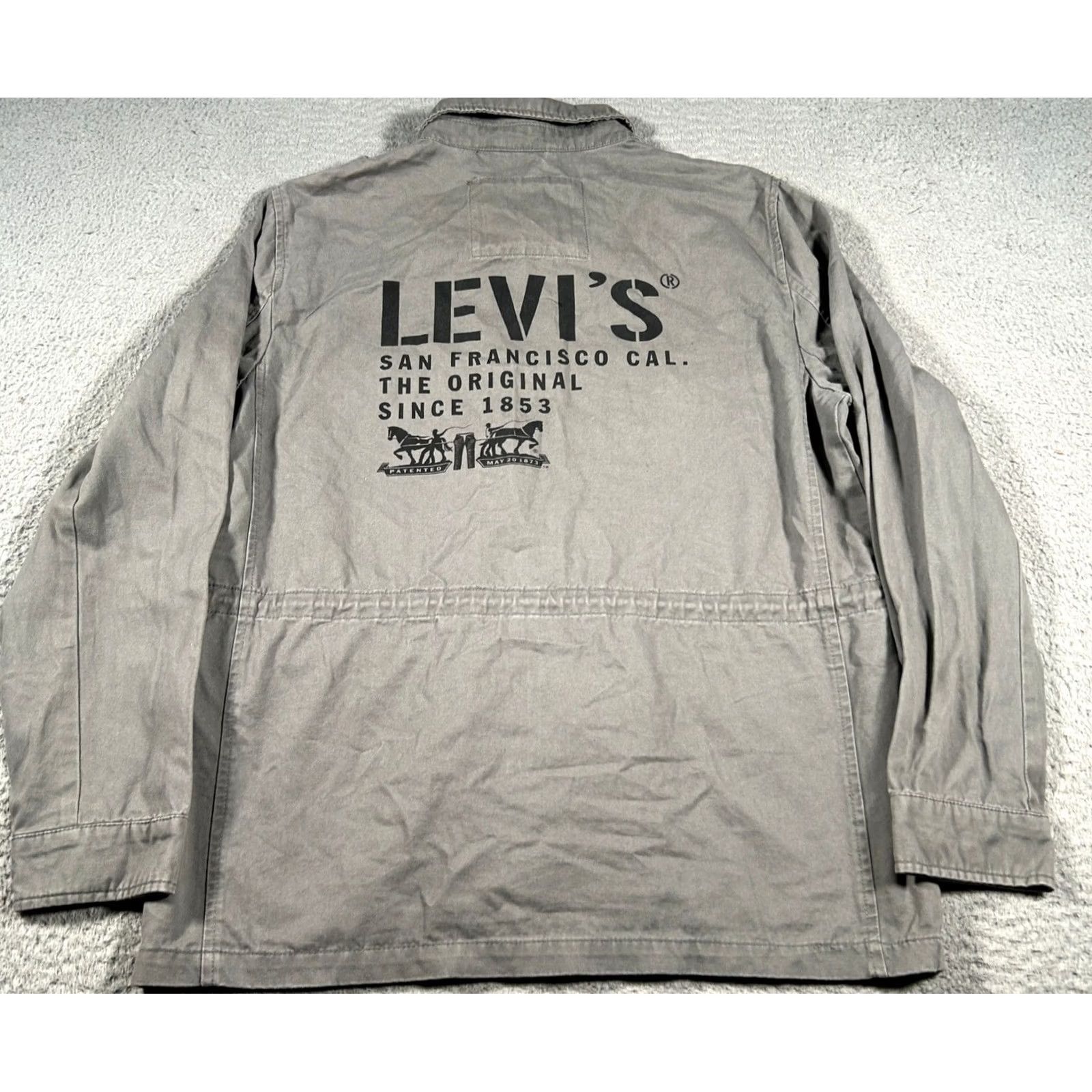 Vintage Levi Strauss Field Jacket Men Medium Gray Cotton Canvas Utility Snap Pockets Long Sleeve Chore Workwear Military Jacket Mens Size US M / EU 48-50 / 2 - 2 Thumbnail