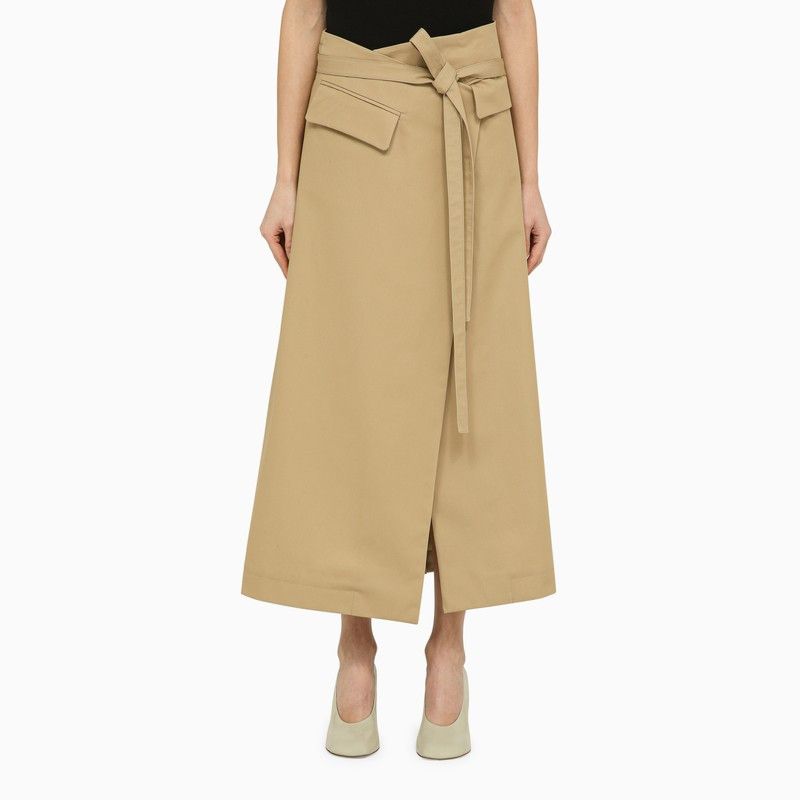 image of Sportmax Beige Cotton Long Wrap-Around Skirt, Women's (Size 26)
