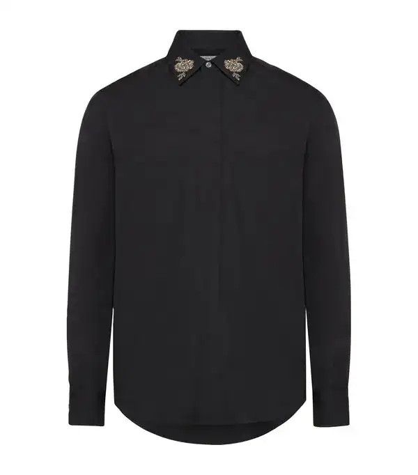 Alexander McQueen o1srvl11e0226 Embroidered Collar Shirt In Black Size US S / EU 44-46 / 1 - 1 Thumbnail