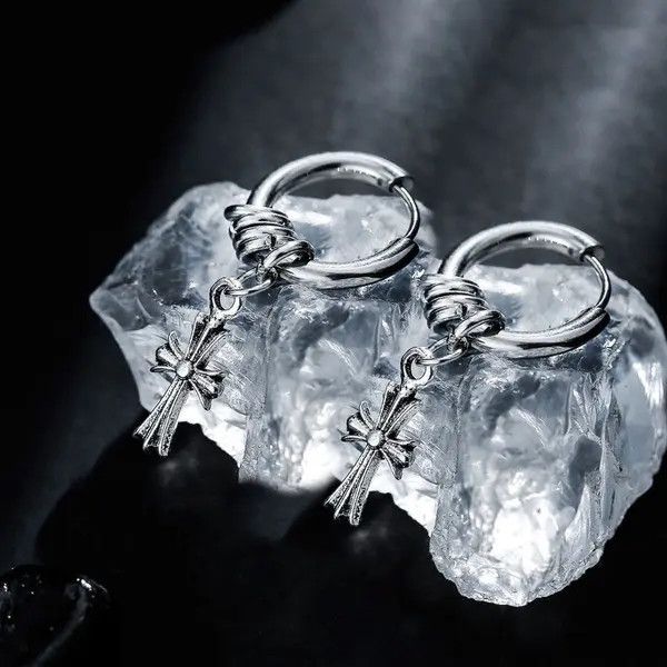 Designer × Jewelry 925 Silver Plated Cross Dangle Drop Earrings for Men Women Size ONE SIZE - 2 Thumbnail