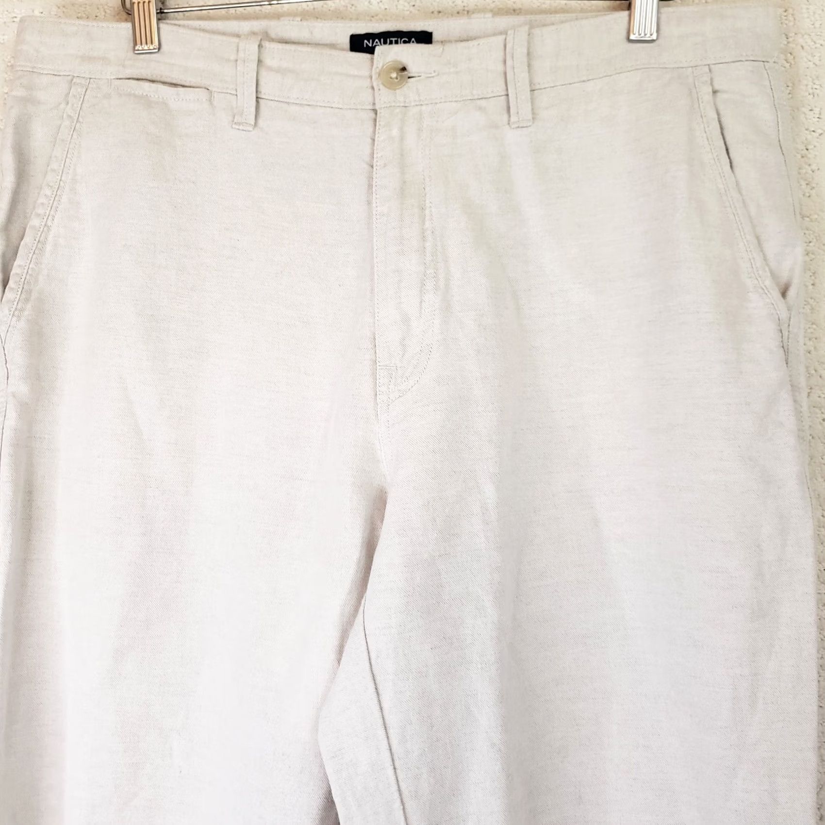 Nautica Nautica Pants Beige Linen Regular Straight 36x32 Men’s Flat Front Size US 36 / EU 52 - 3 Thumbnail