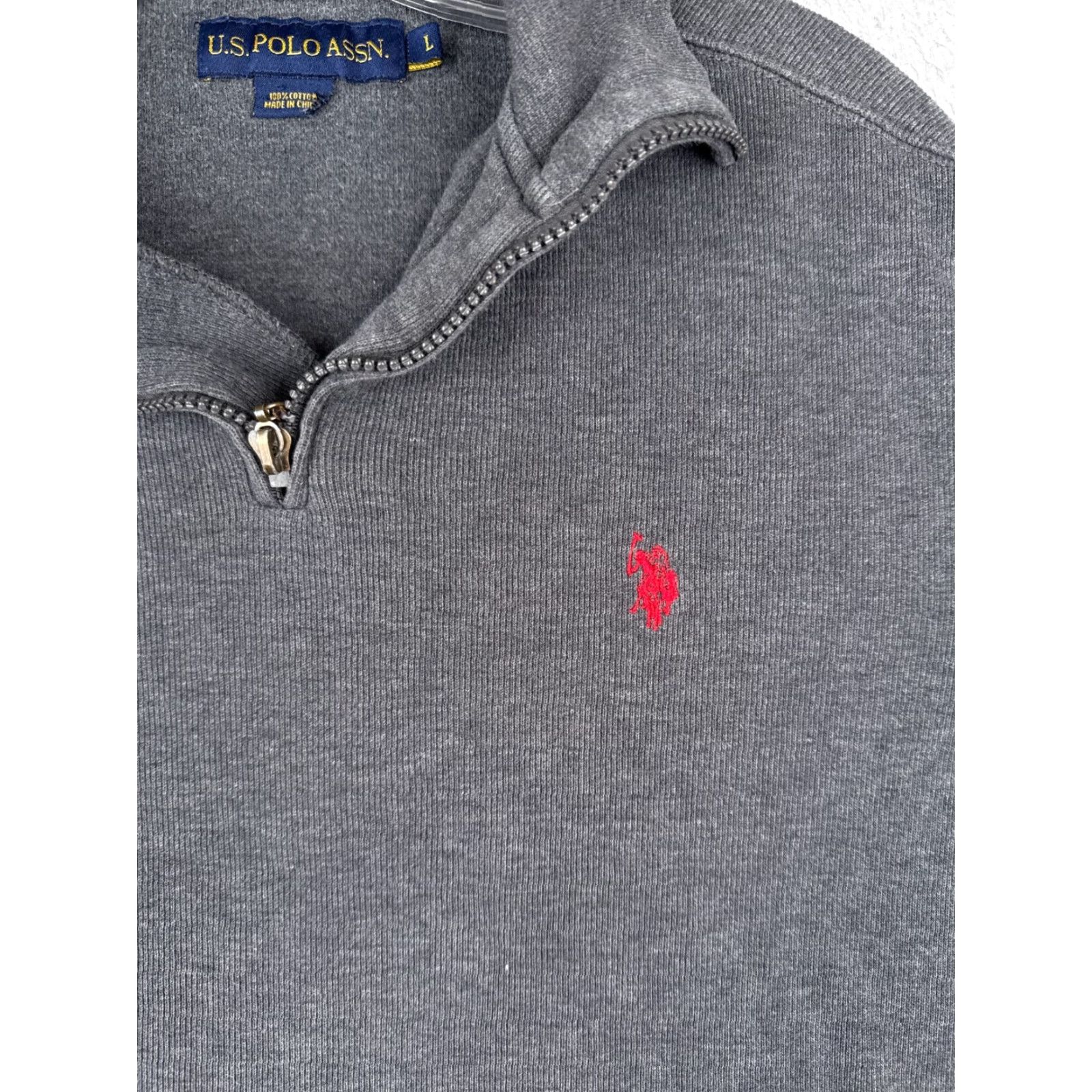 Vintage US Polo Assn Sweater Men L Gray 1/4 Zip Mock Neck 100% Cotton Knit Pullover Regular Size L Mens Size US L / EU 52-54 / 3 - 6 Thumbnail