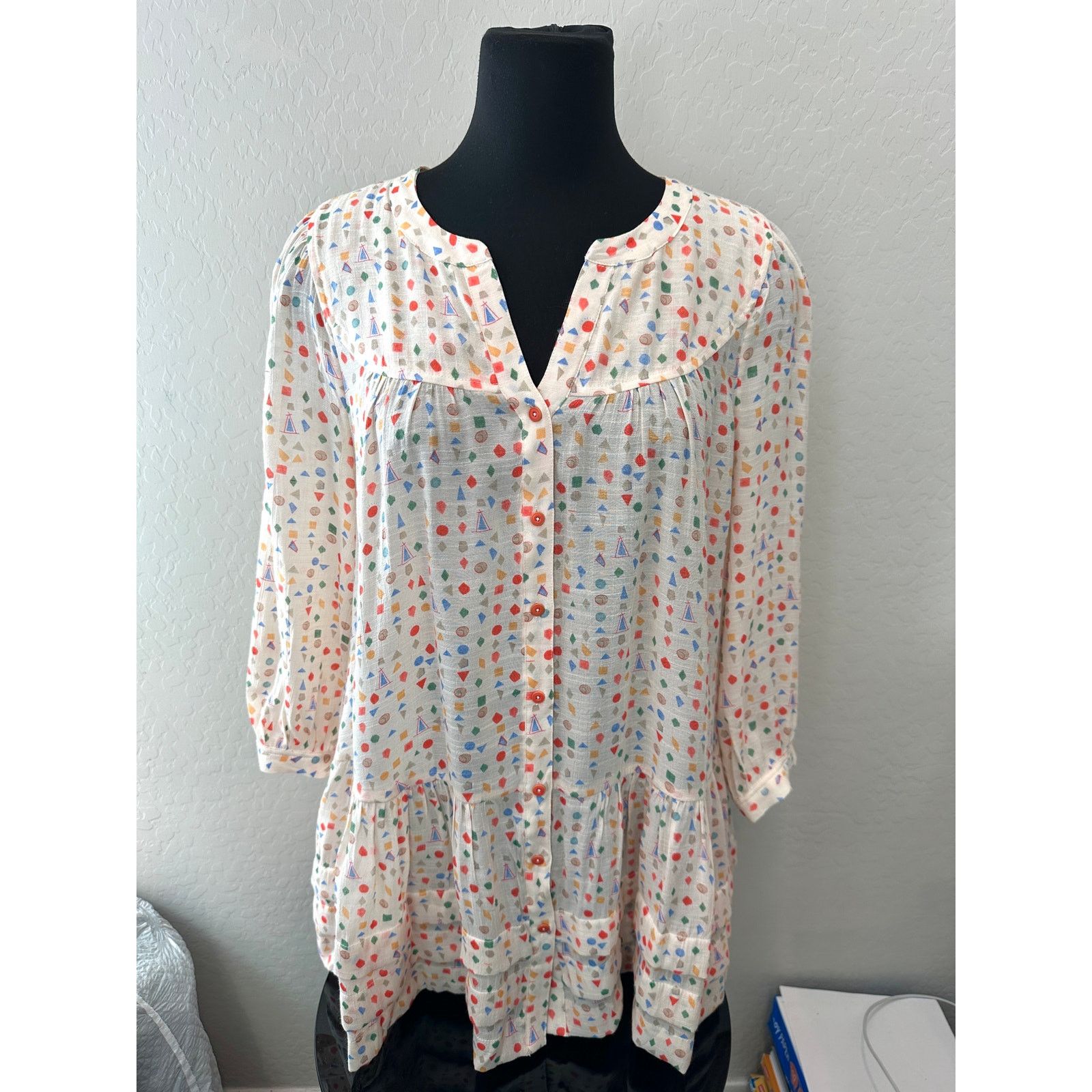 Anthropologie ANTHROPOLOGIE | Maeve Paccia Shapes Geometric Tiered Tunic Size M / US 6-8 / IT 42-44 - 2 Thumbnail