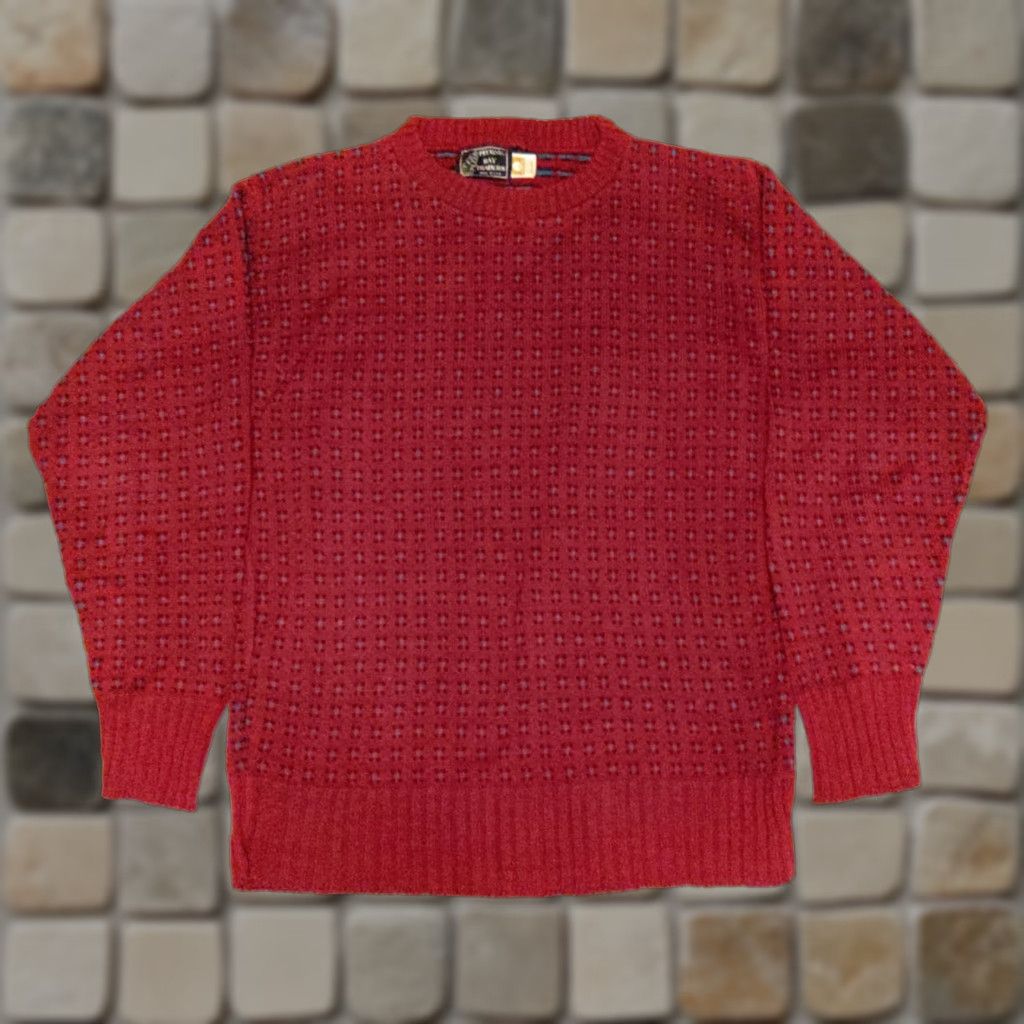 Vintage VINTAGE Peconic Bay Traders Made in USA Men's Knit Pullover Cotton Sweater M Red Geometric Pattern Crew Neck All Seasons 80s 90s Mens Size US M / EU 48-50 / 2 - 1 Thumbnail