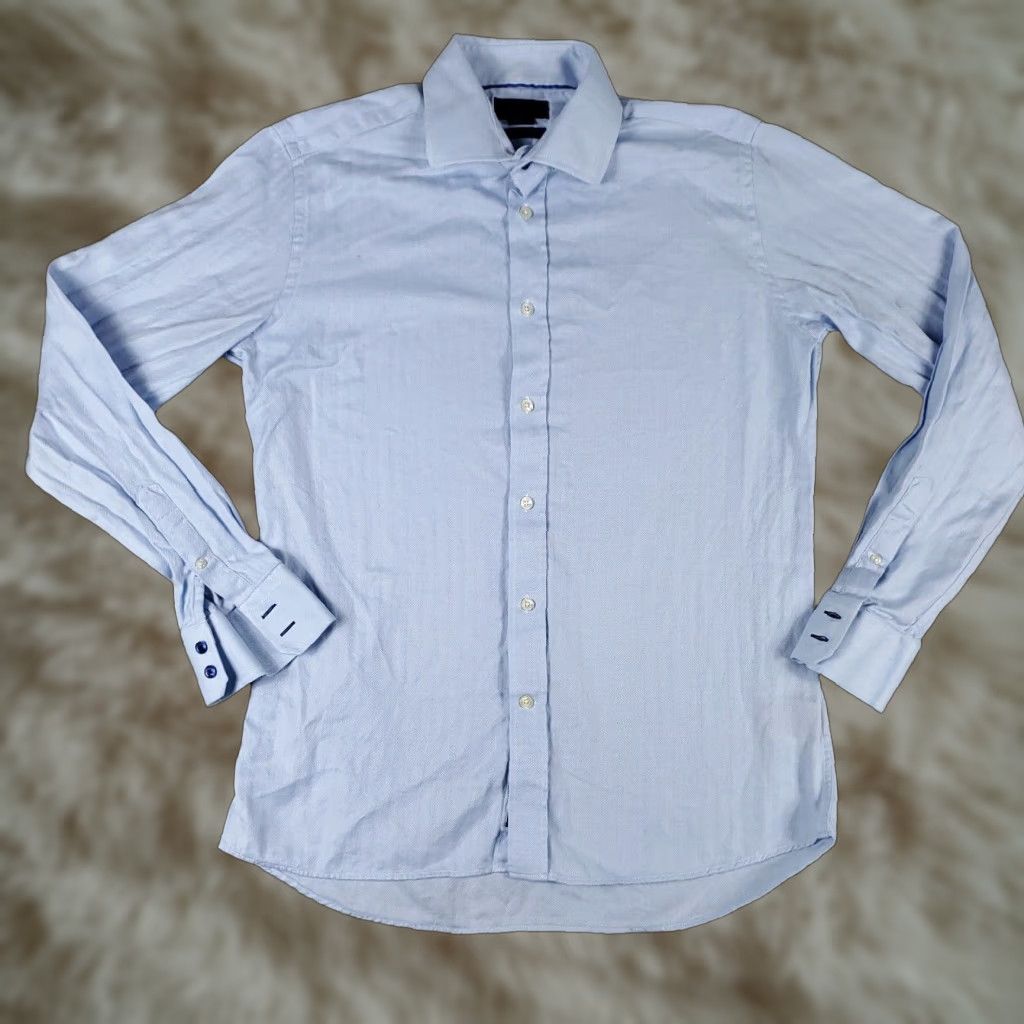 Vintage Duchamp Dress Shirt Mens Size 16.5 Blue Button Up Long Sleeve Regular Fit Classic Modern Size 42R - 1 Thumbnail
