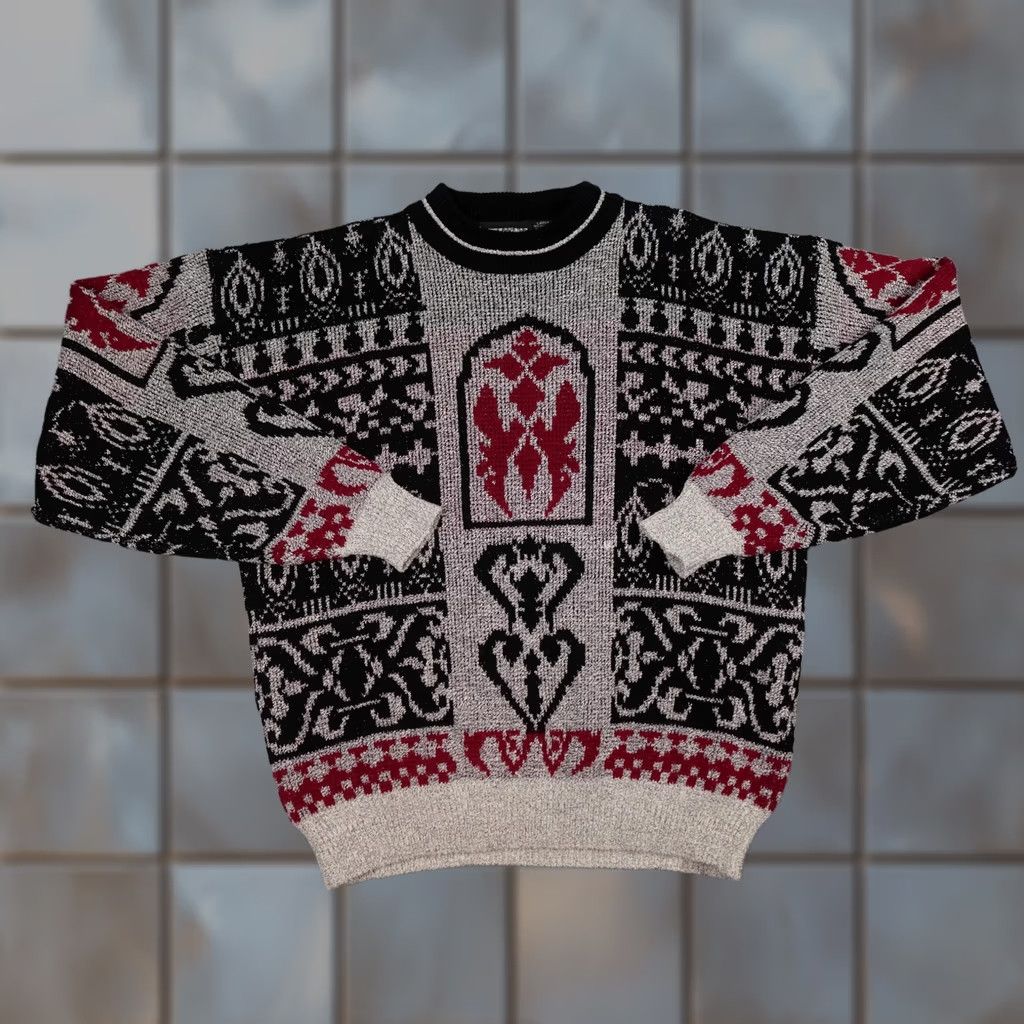 Vintage VINTAGE Expressions International Sweater Mens Large Black Red Knit Abstract 80s Size US L / EU 52-54 / 3 - 1 Thumbnail
