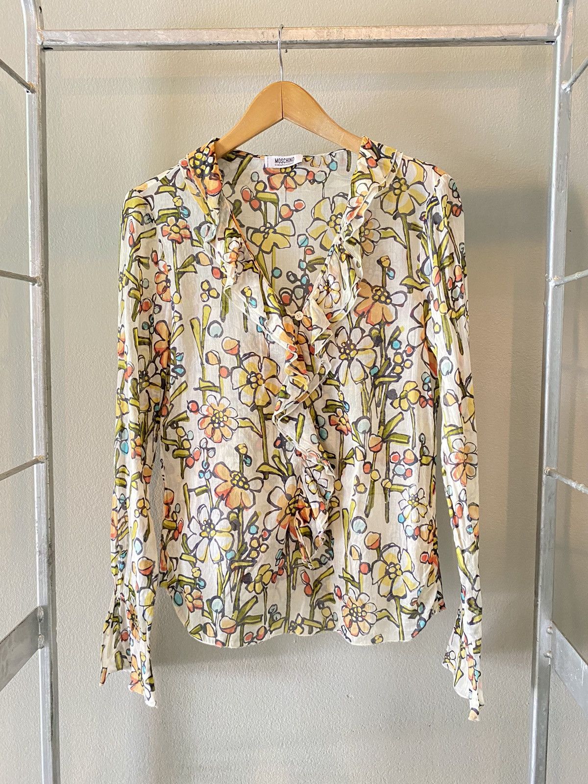 Moschino MOSCHINO Layered Ruffles Floral V-Neck Blouse Size S / US 4 / IT 40 - 1 Thumbnail