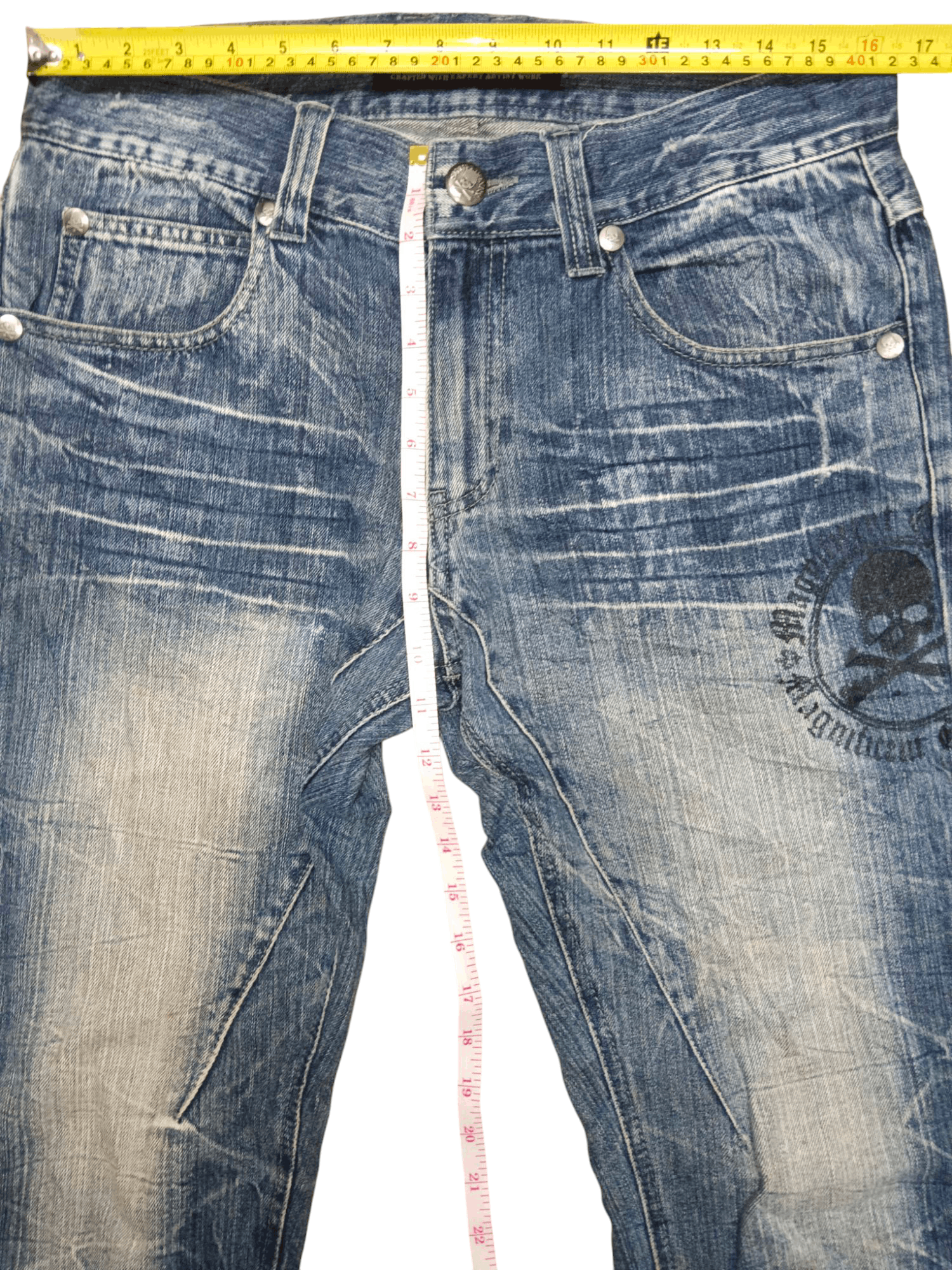 Vintage 🔥JACK SERIKA🔥British Skull Punk Stone Wash Flare Jeans Size US 32 / EU 48 - 16 Thumbnail