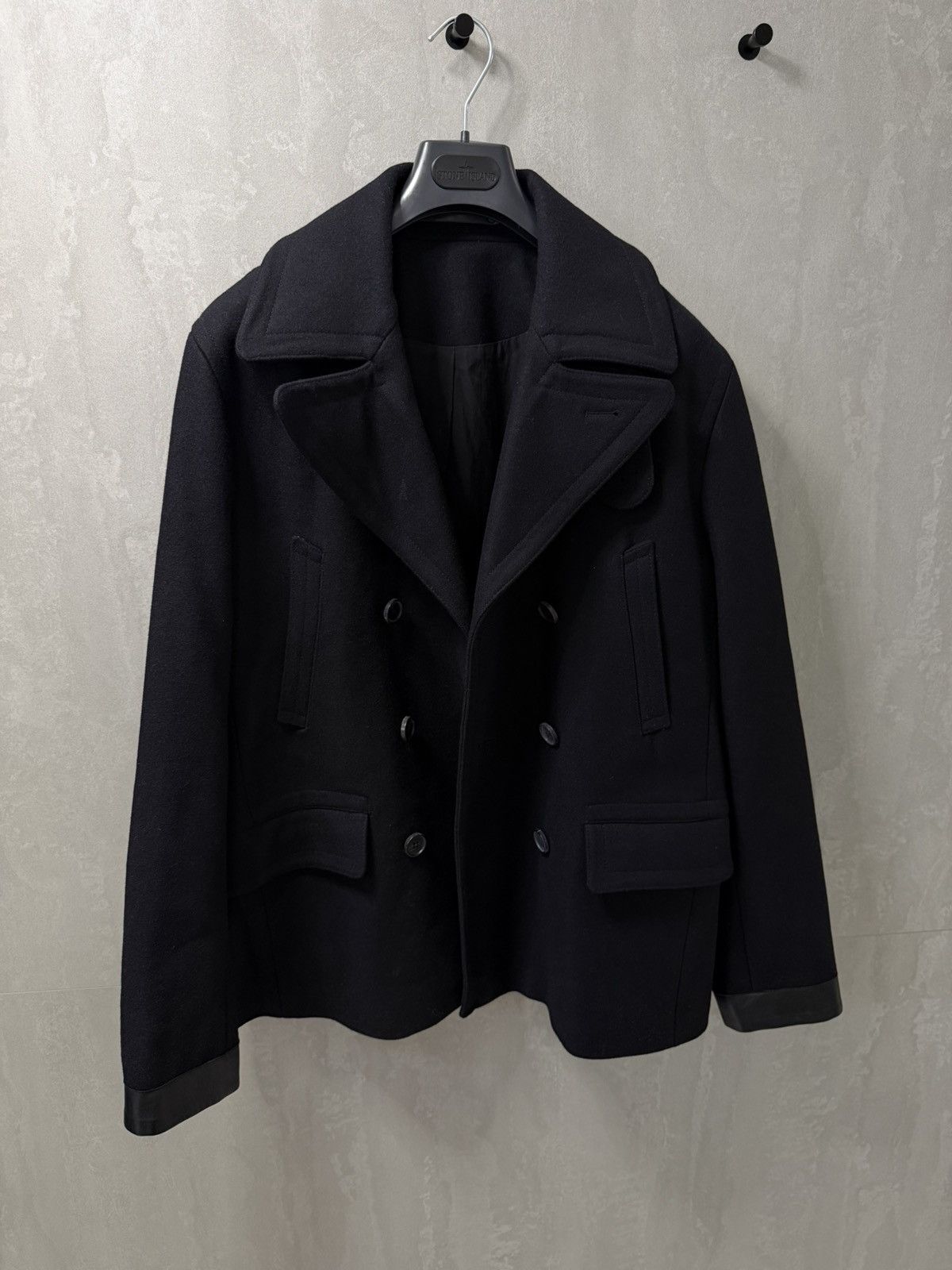 Allsaints AllSaints Felix Double Breasted Lamb Leather Trim Peacoat Size US L / EU 52-54 / 3 - 13 Thumbnail