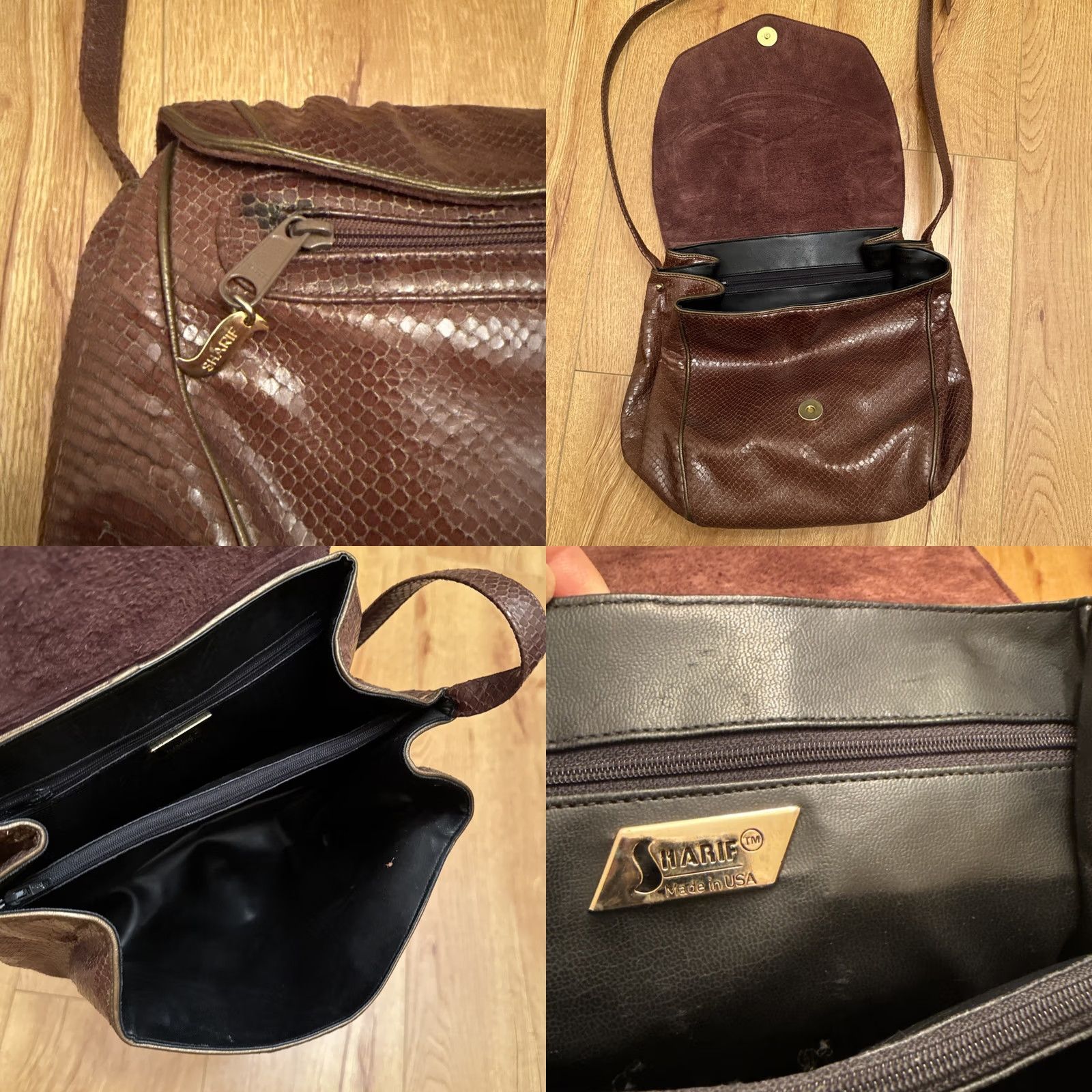 Skin VINTAGE Sharif WOMEN'S BROWN & GOLD REPTILE SKIN HANDBAG PURSE Shoulder Bag Women Medium Brown Gold Reptile Skin Embroidered Vintage 90s Size ONE SIZE - 8 Thumbnail