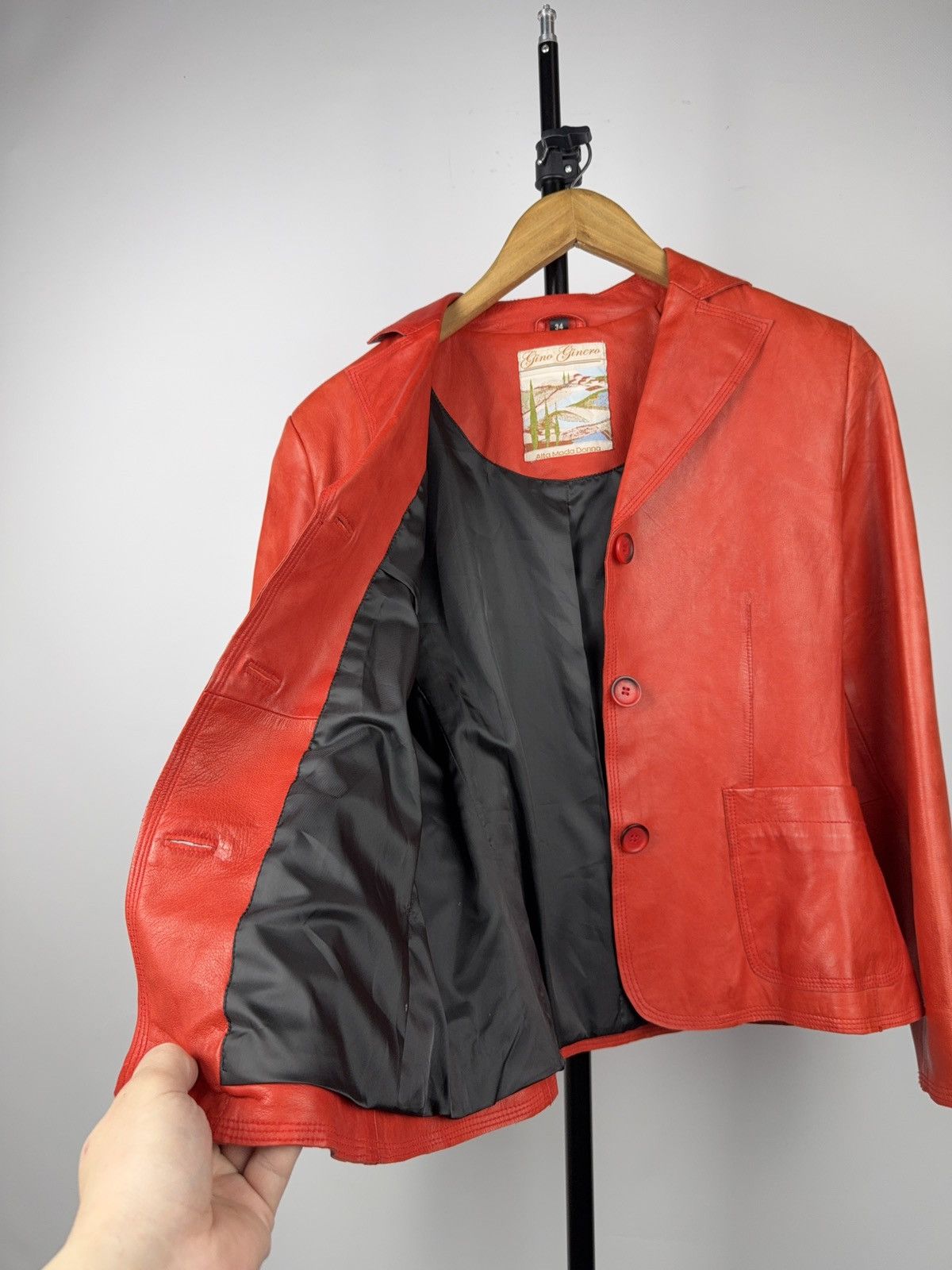 Genuine Leather Vintage Avant Garde Red Leather Blazer Jacket 90s Italian Size S / US 4 / IT 40 - 13 Thumbnail