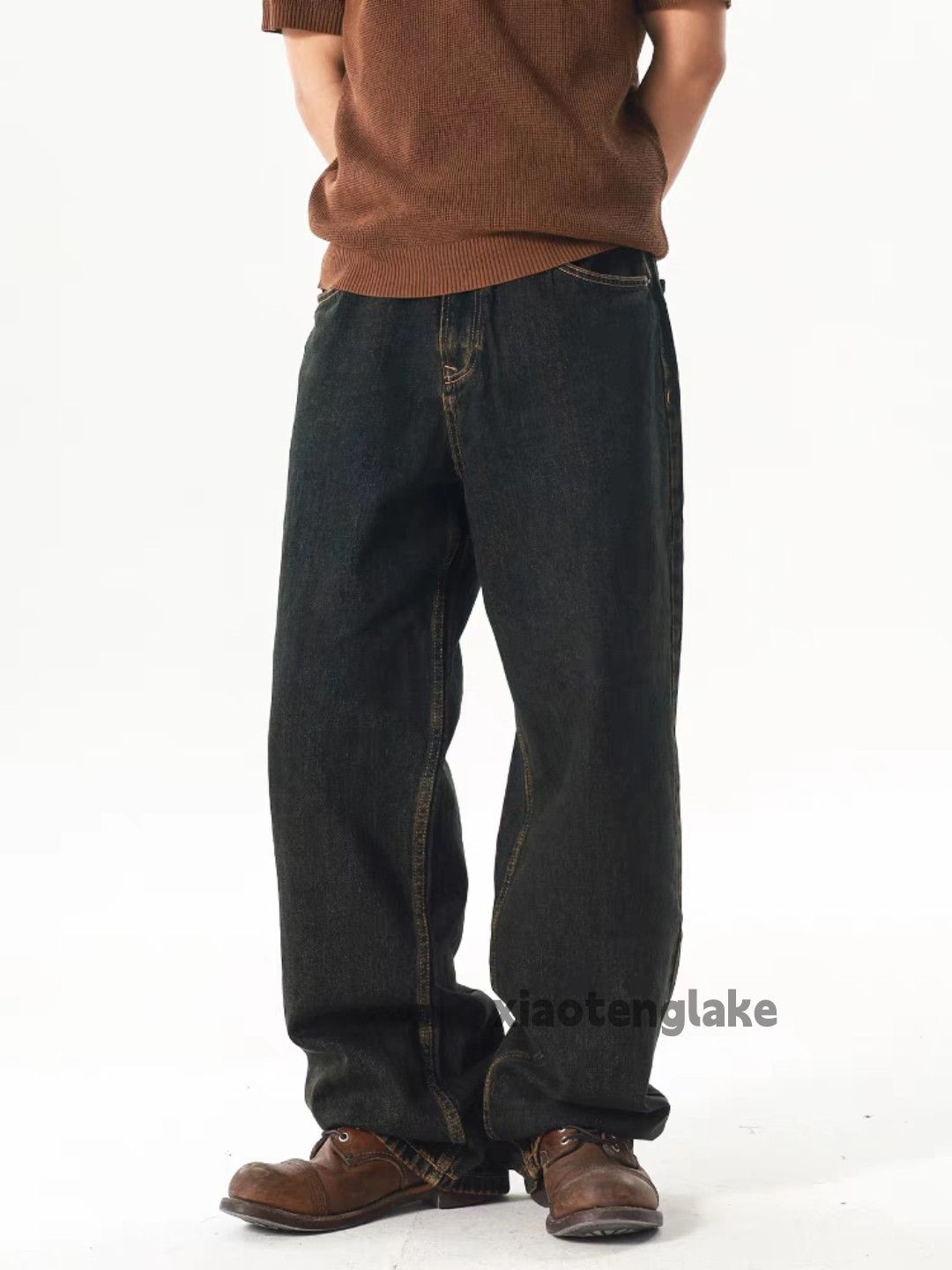 Jean Unisex washed faded cleanfit loose baggy hiphop jeans Size US 38 / EU 54 - 6 Thumbnail