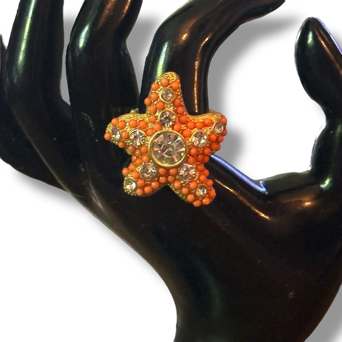 Other Coral and rhinestone starfish stretch ring Size ONE SIZE - 2 Thumbnail