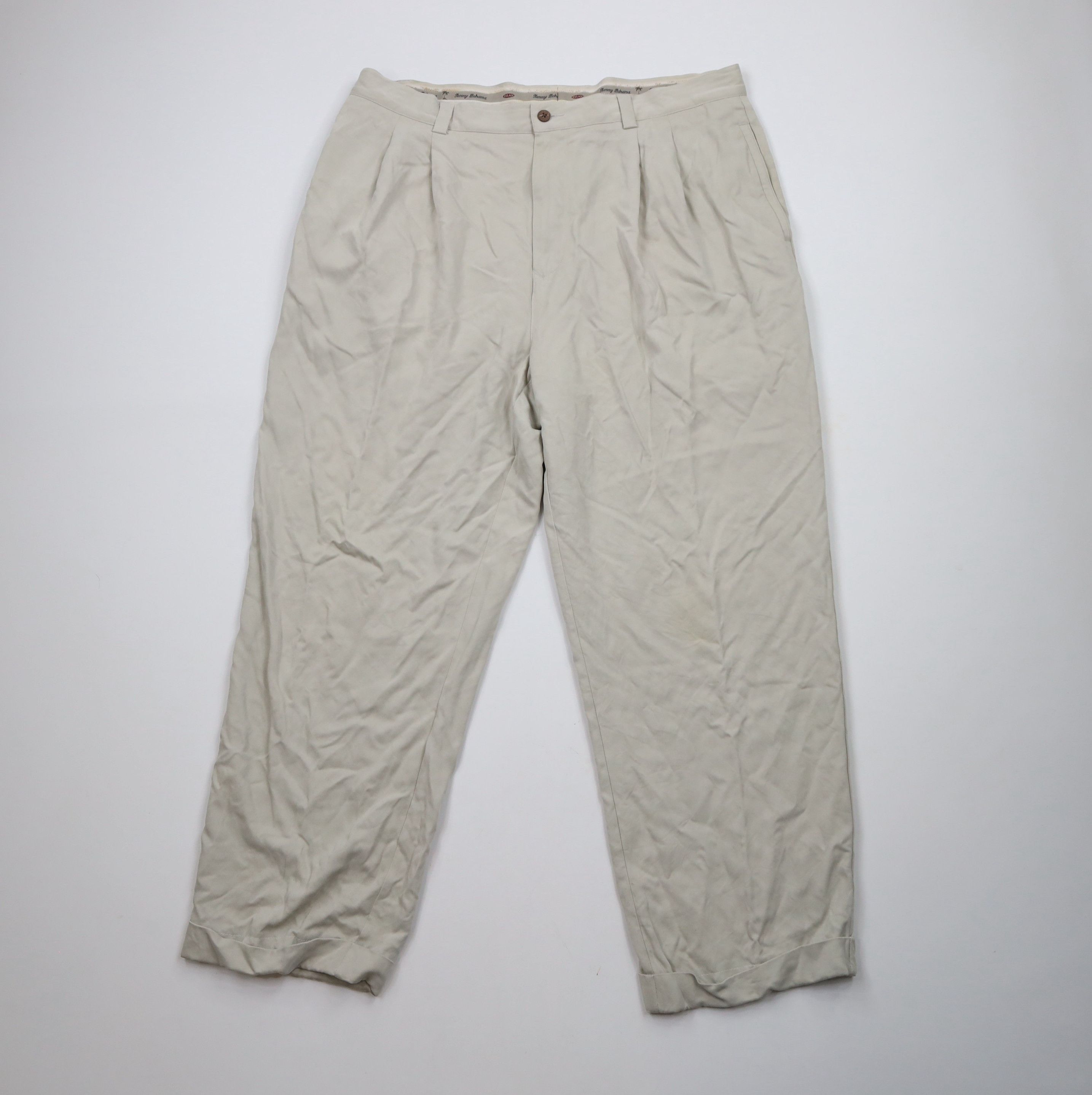 Tommy Bahama × Vintage Vintage 90s Tommy Bahama Silk Wide Leg Chino Pants Beige Size US 38 / EU 54 - 1 Thumbnail