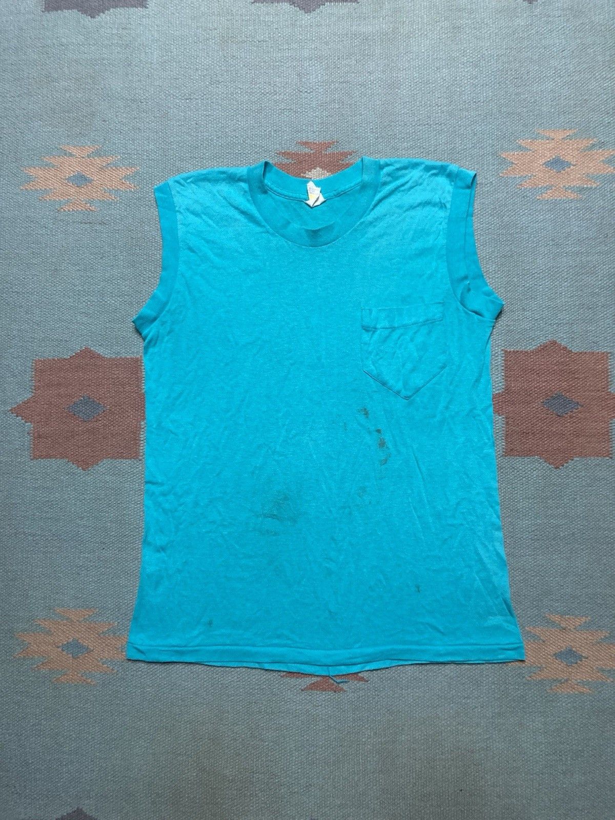 Vintage Vintage 80s pocket t shirt blank teal blue soft adult medium Size US M / EU 48-50 / 2 - 1 Thumbnail