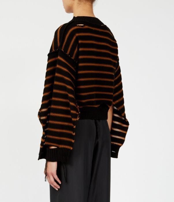 Maison Margiela o1bcso1str0426 MM Striped Knit Cardigan in Black/Brown Size S / US 4 / IT 40 - 6 Thumbnail