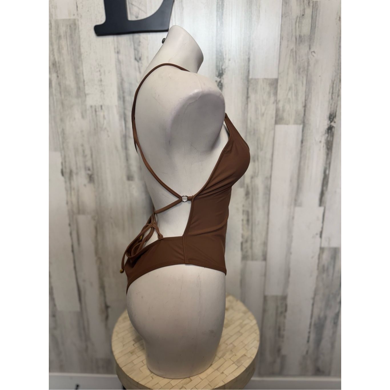 Other Matte Collection Brown Strappy Back Bodysuit Size L Open Bac Size L / US 10 / IT 46 - 3 Thumbnail