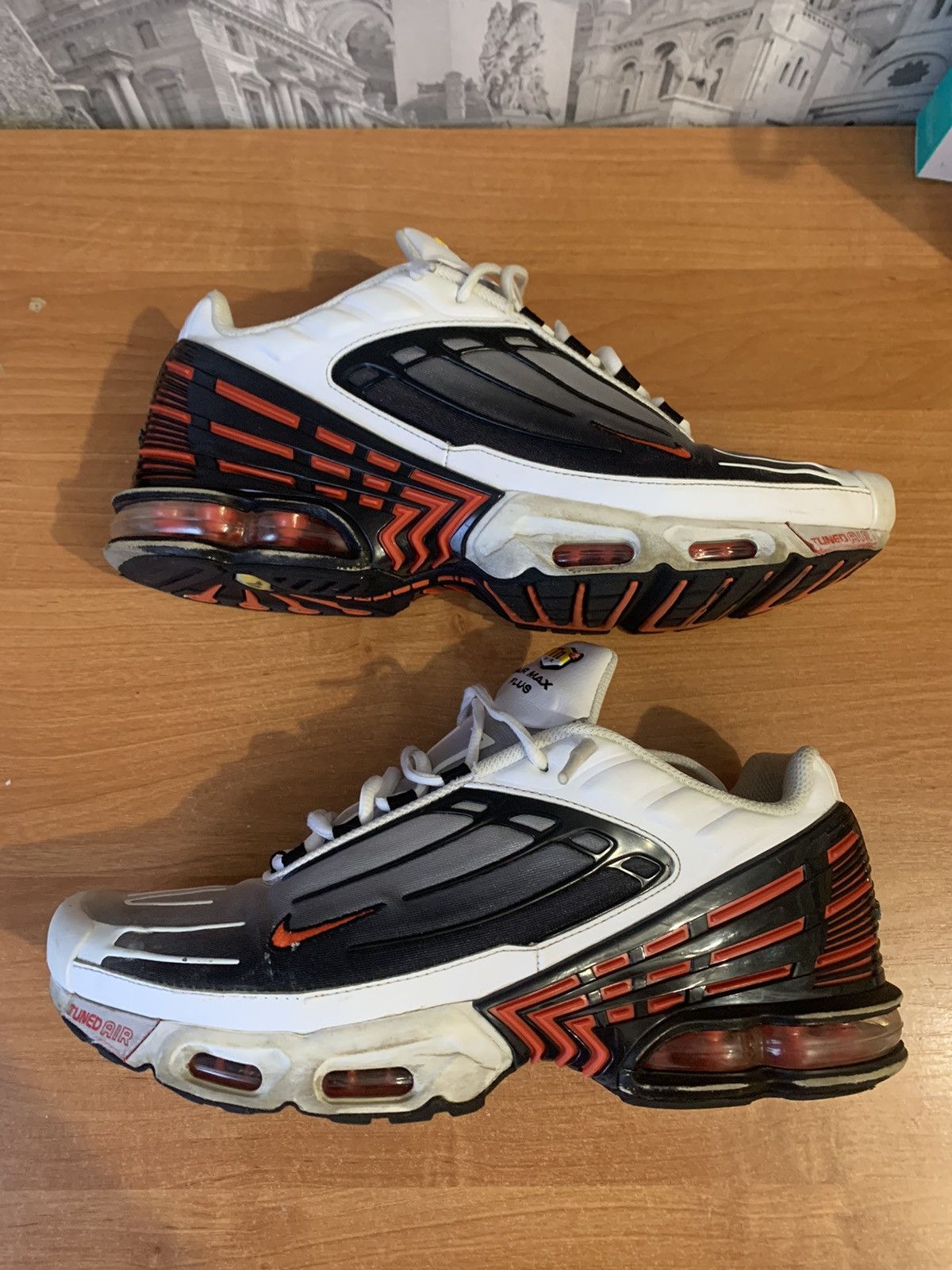 image of Nike Tn 3 Plus Shoes in Black/White/Orange, Men's (Size 11.5)