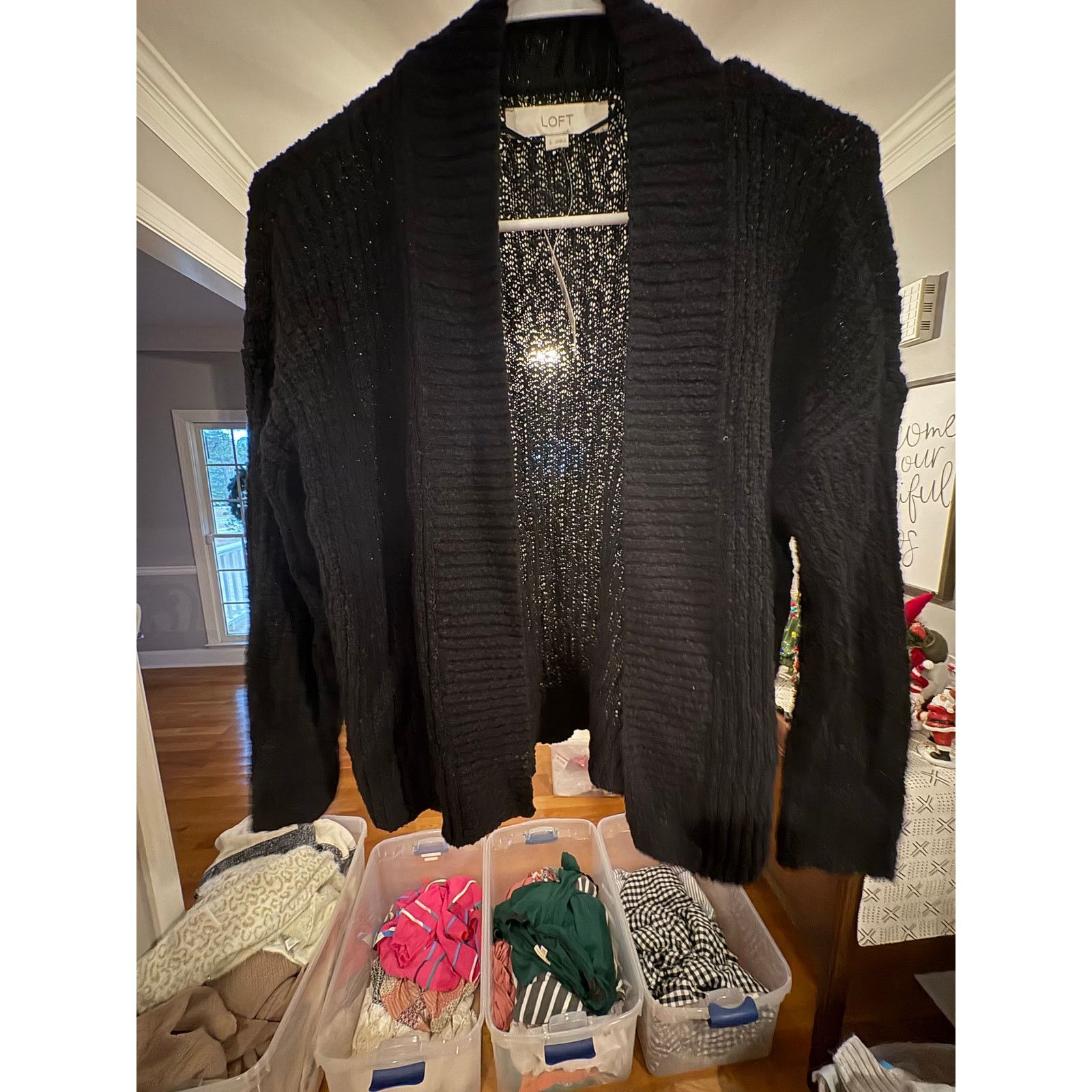 Loft LOFT Black Open Front Ribbed Knit Cardigan Women’s Small NWT Size S / US 4 / IT 40 - 5 Thumbnail