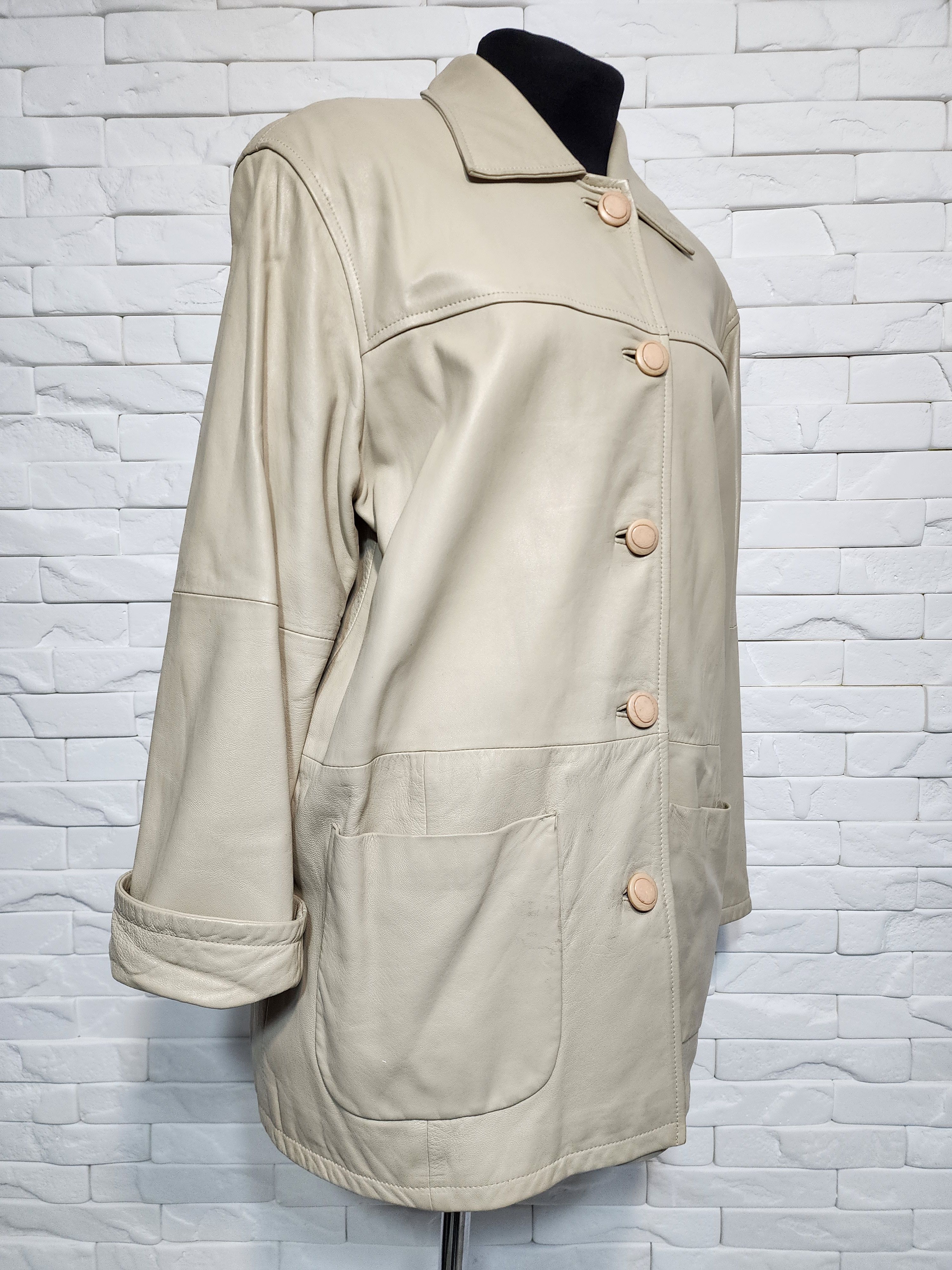 Genuine Leather Beige Leather Jacket: Women's Genuine Leather Blazer Size XL / US 12-14 / IT 48-50 - 3 Thumbnail