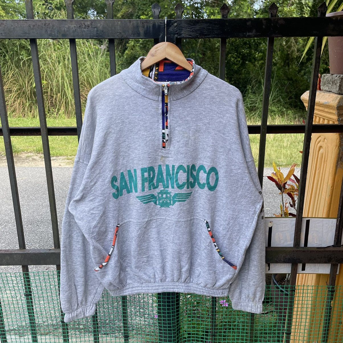 Vintage 🔥Vintage San Franciso Spellout Half Zipper Sweatshirts Size US XL / EU 56 / 4 - 1 Thumbnail