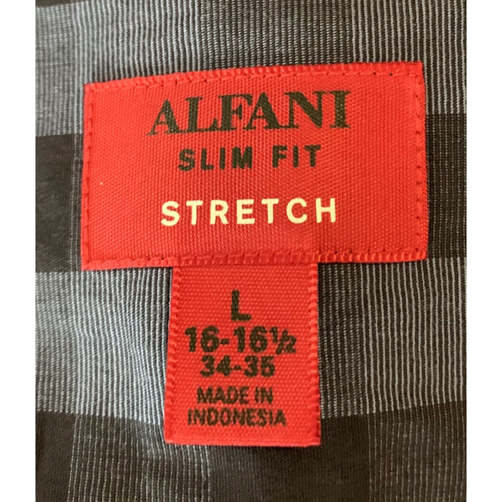 Alfani VINTAGE Large Alfani Slim Fit Stretch Long Sleeve Button Up Blue Plaid Check Dress Shirt Size 42R - 7 Thumbnail
