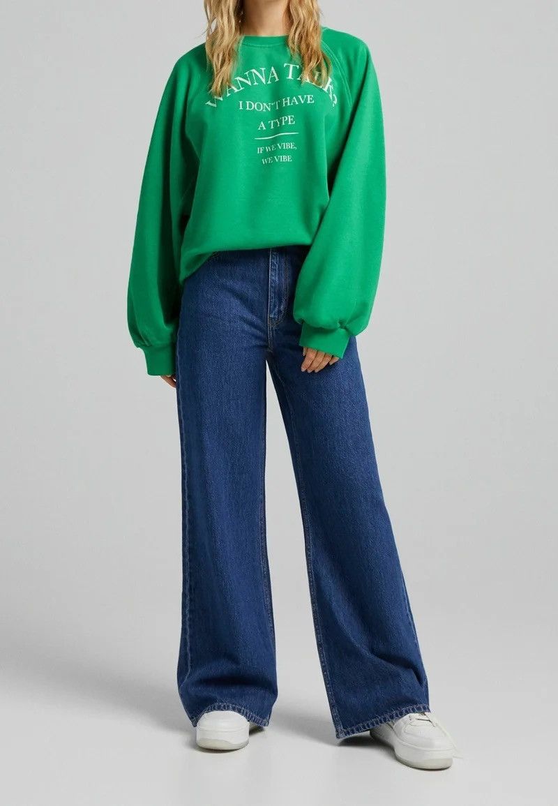 Bershka Vintage Bershka Wanna Talk Baggy Oversized Green Sweatshirt Size US XL / EU 56 / 4 - 13 Thumbnail