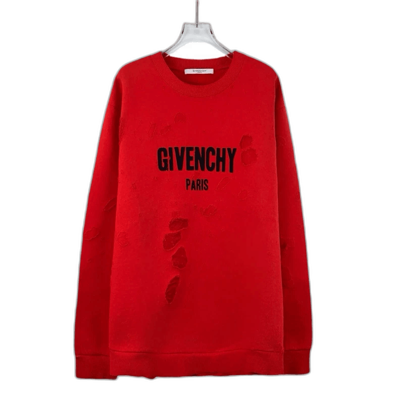 Givenchy Givenchy Red Logo Print Distressed Long Sleeve Sweatshirt Size US XXL / EU 58 / 5 - 1 Thumbnail