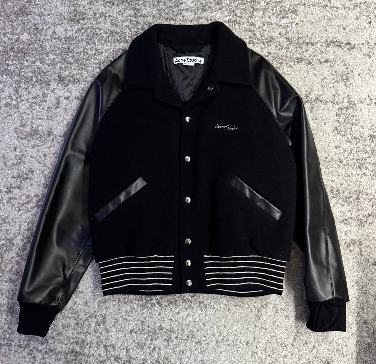 Pre-owned Acne Studios Leather Varsity Jacket In Black